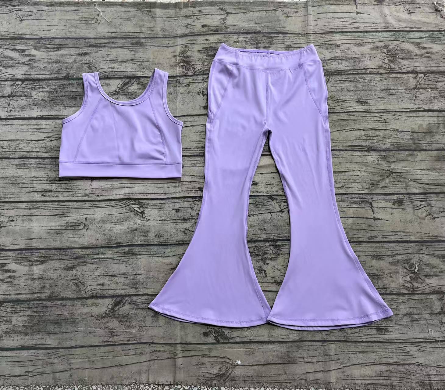 GSPO2006 pre-order  toddler girl clothes purple girl bell bottom pant set yoga clothes -real pic 2025.4.1 