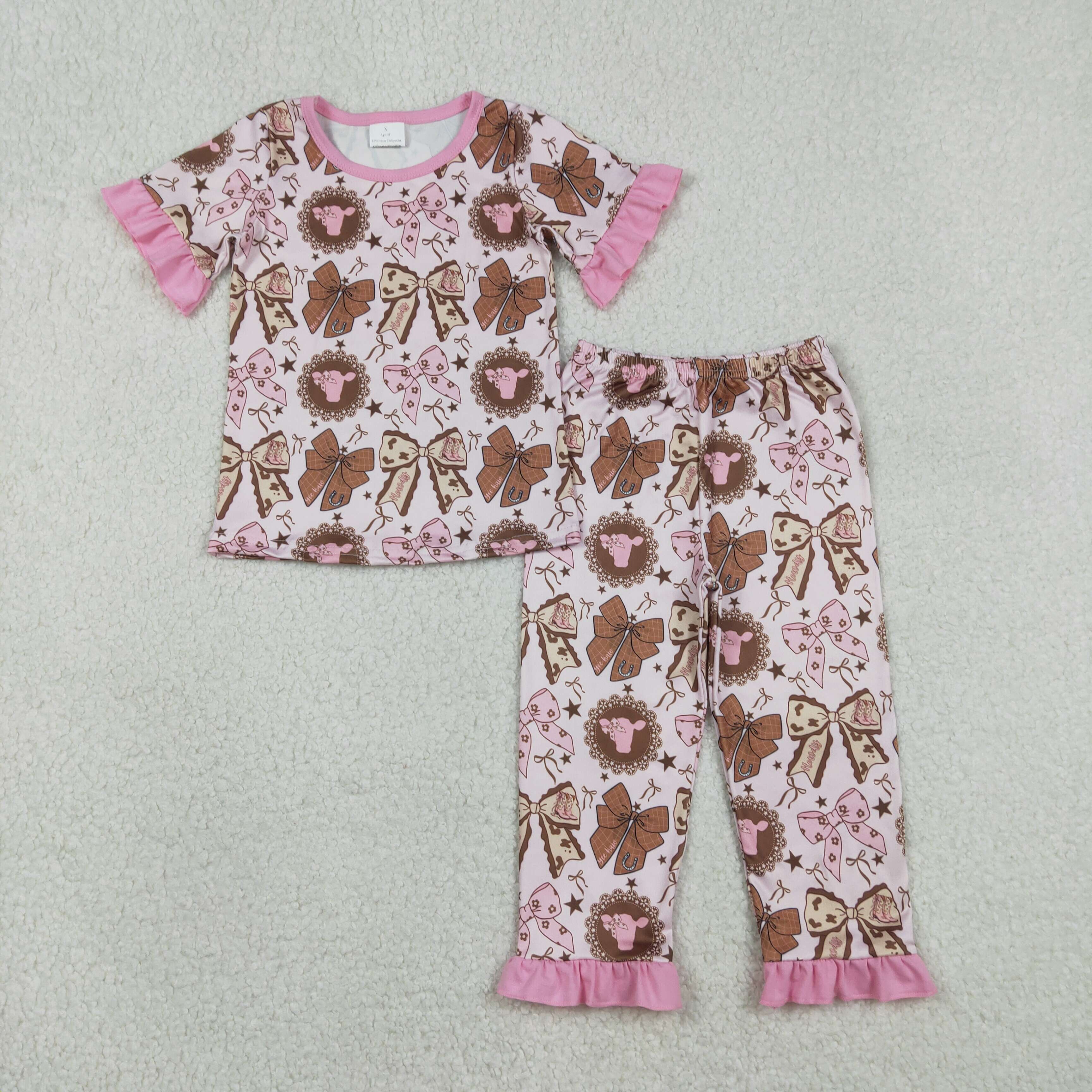 RTS GSPO2244 toddler girl clothes highland cow bows print girl pajamas set