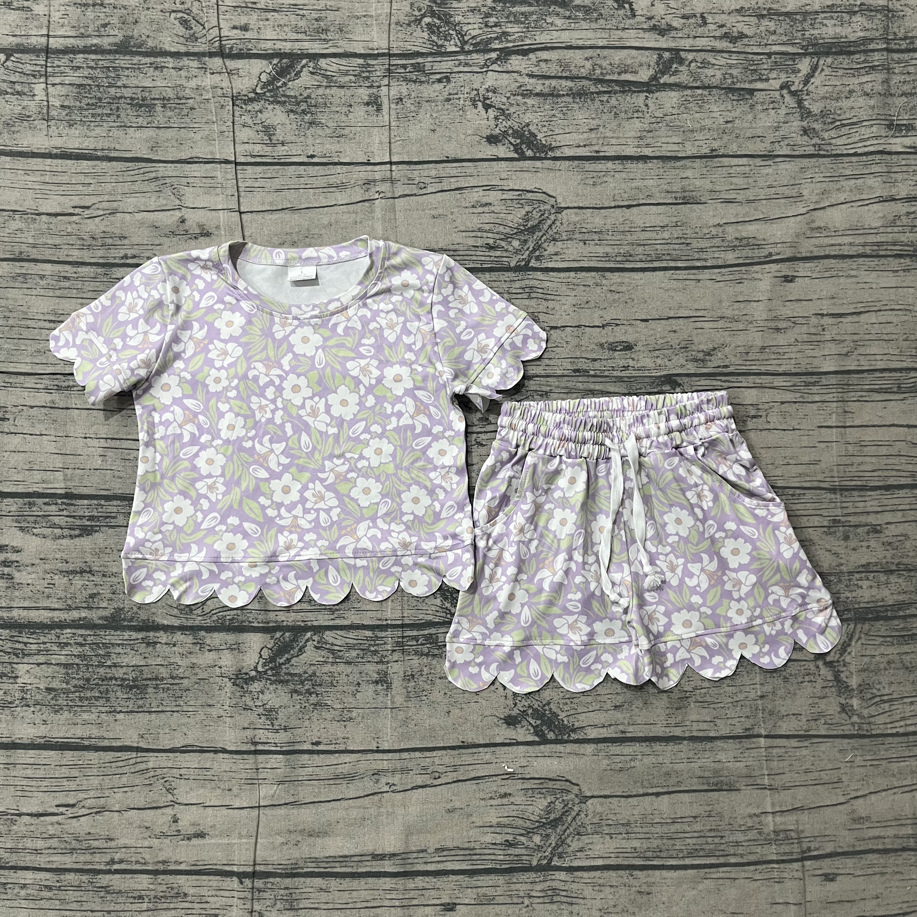 GSSO3265  pre-order kids clothes purple floral girl summer outfit  clothing set-real pic 2026.3.24