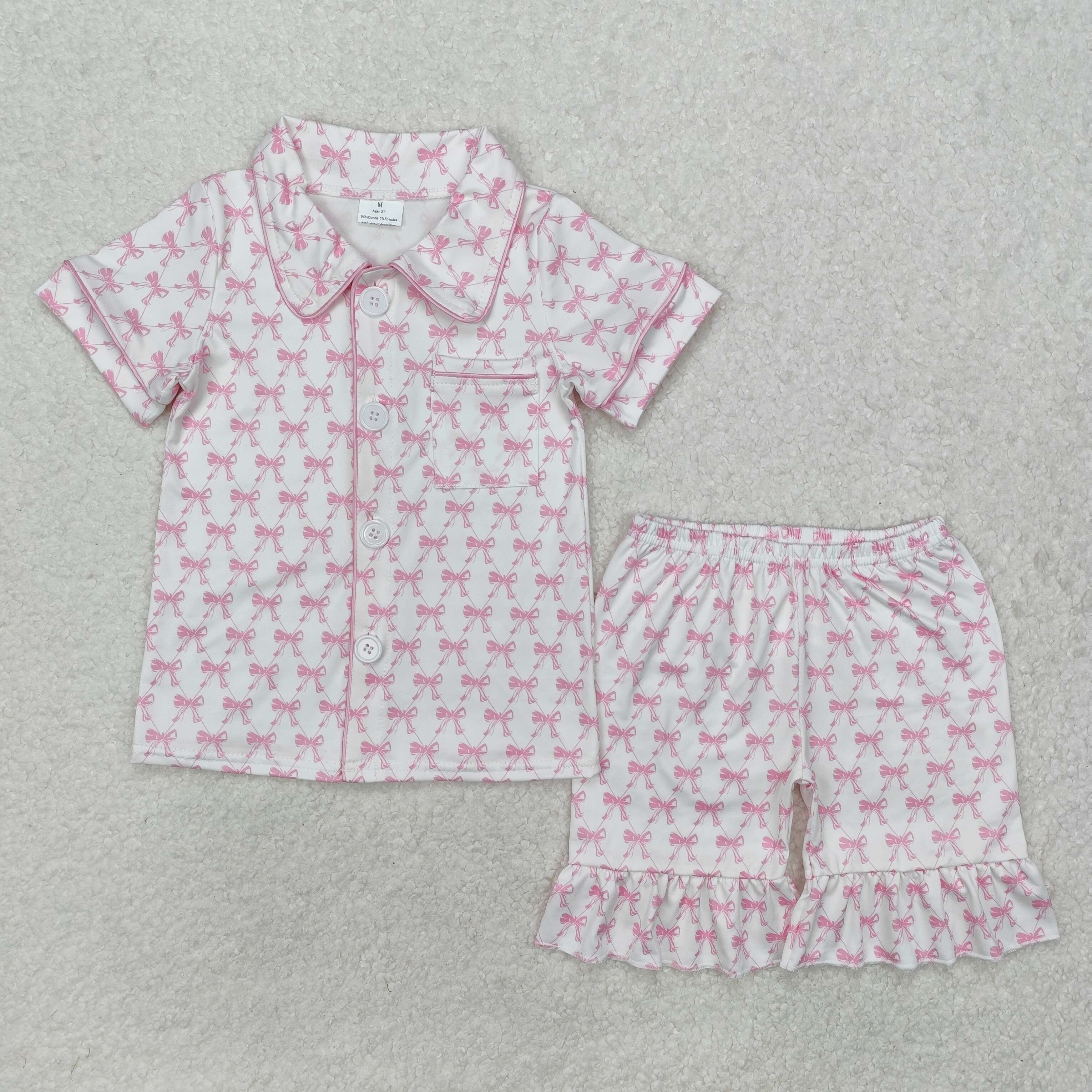 GSSO1820 RTS baby girl clothes pink bows toddler girl summer outfit