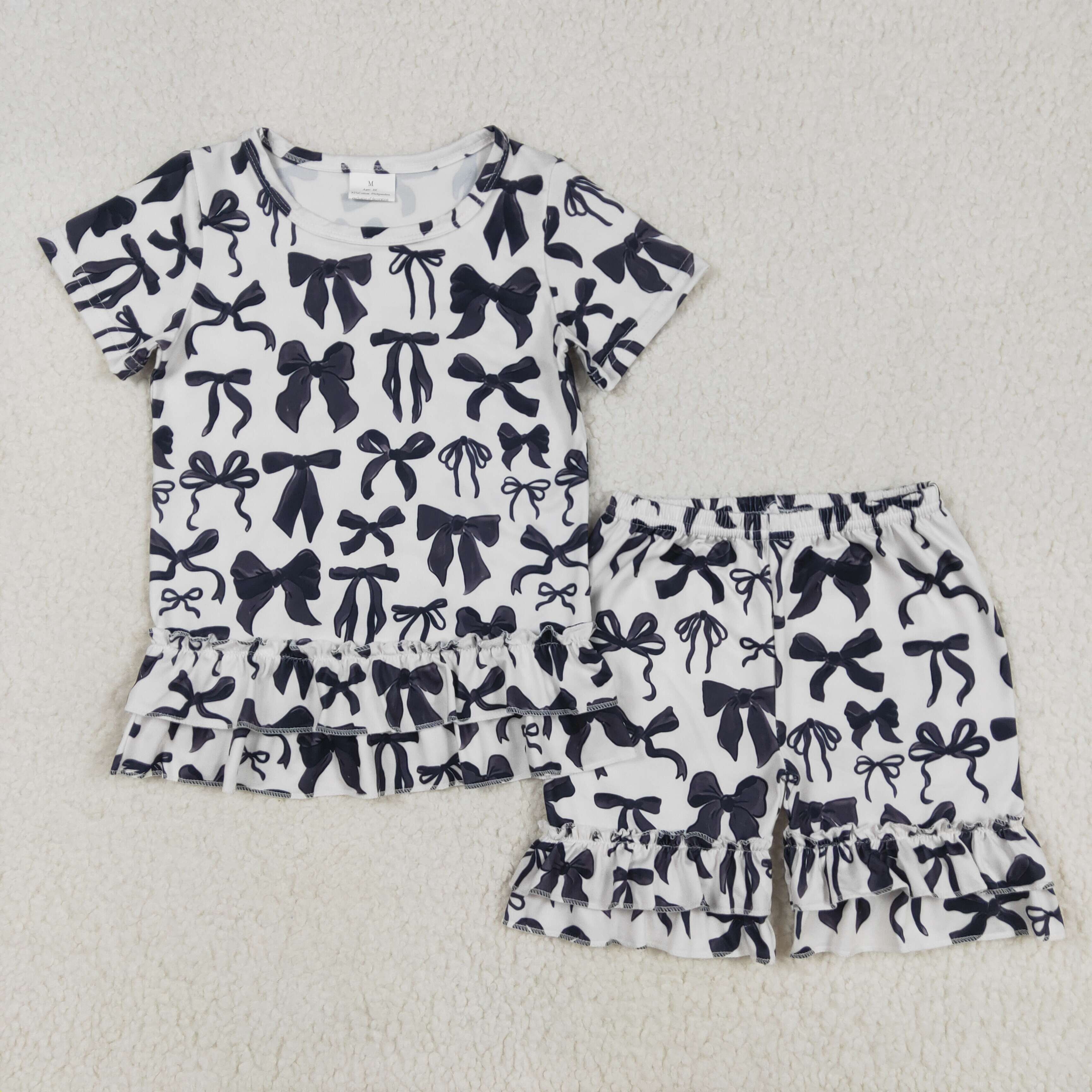 RTS girl summer clothes black bow girl summer matching clothing