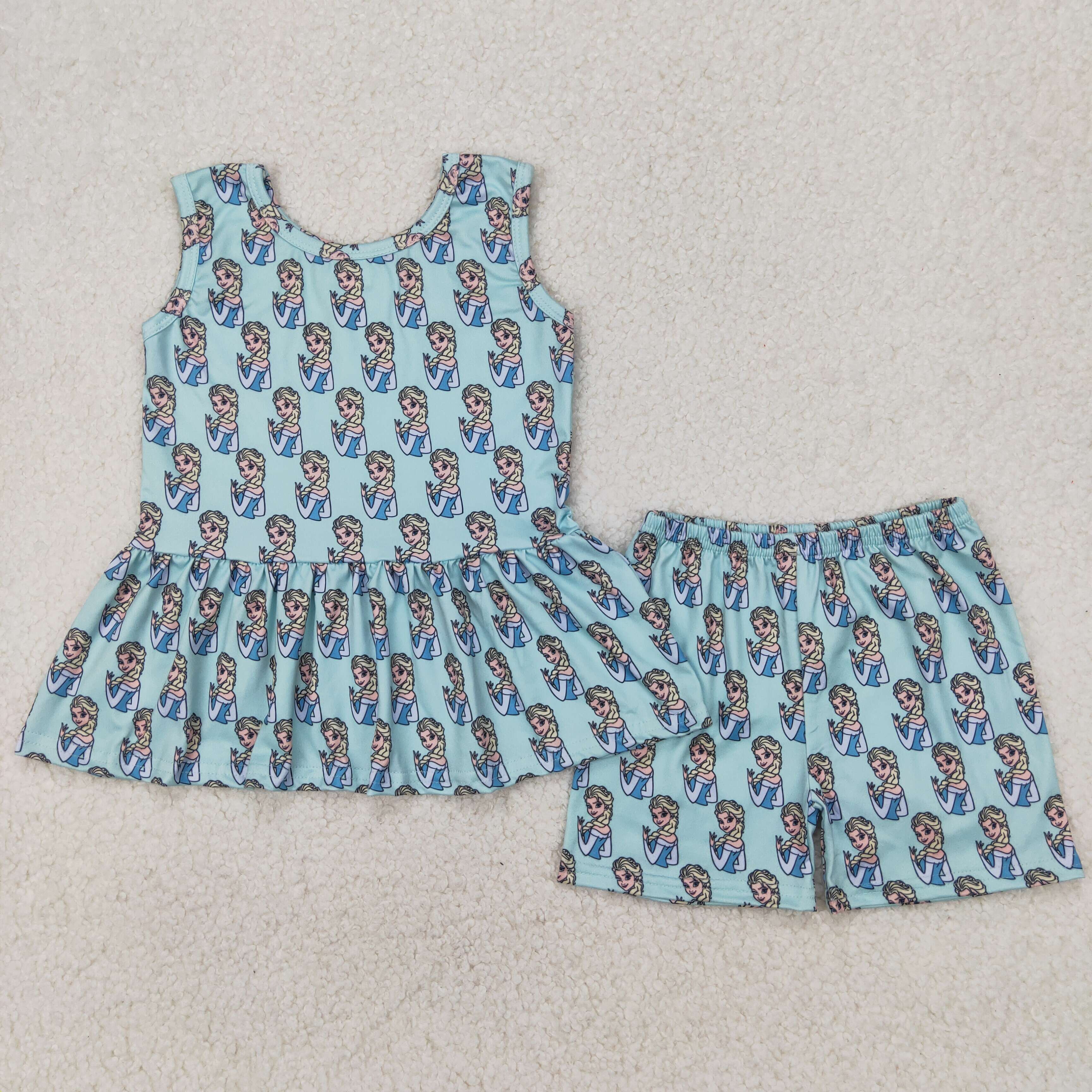GSSO2234 RTS girl clothes sleeleless blue princess girl summer set