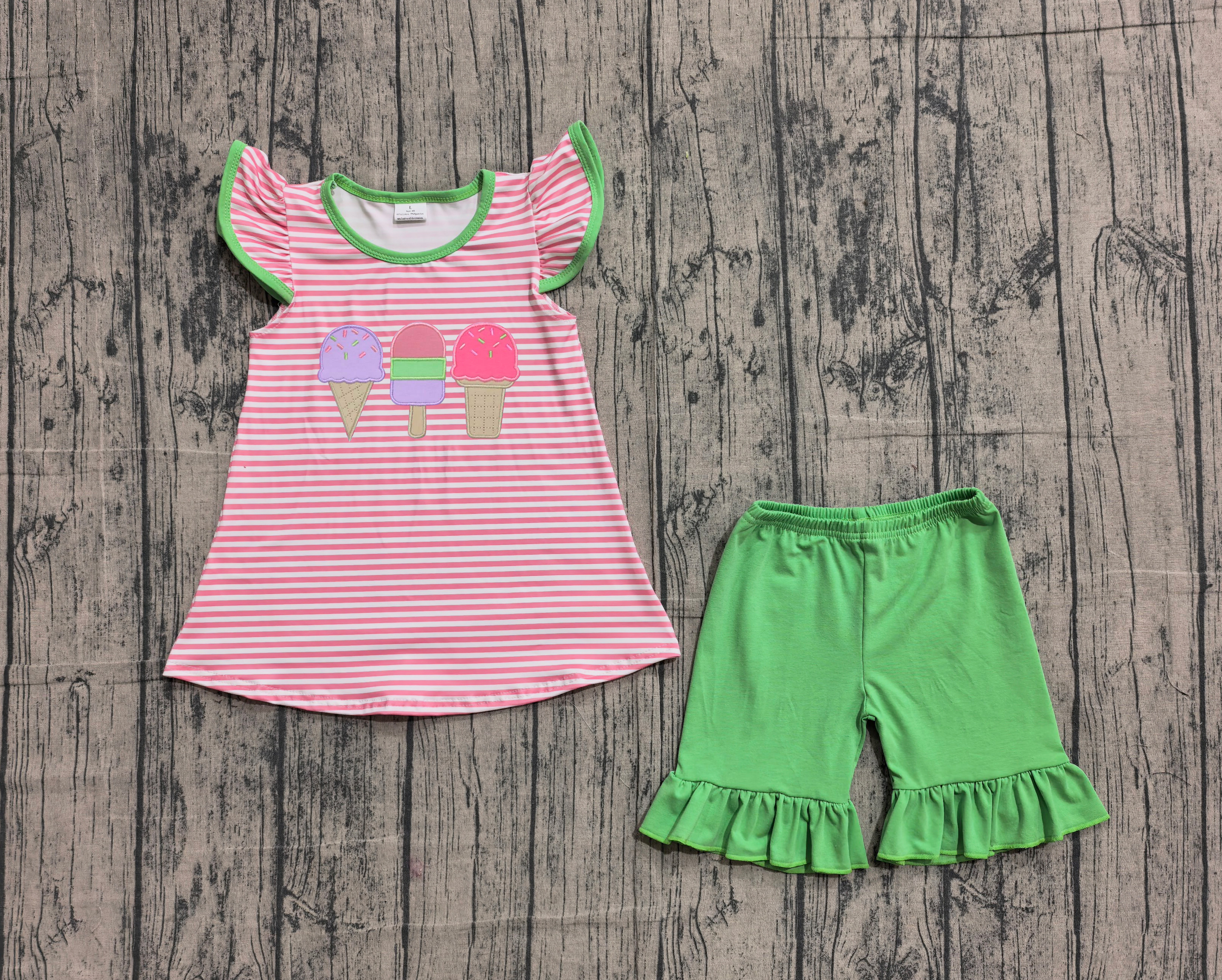 GSSO2349 pre-order baby girl clothes Ice cream toddler girl summer embroidery outfit-real pic 2026.1.31 