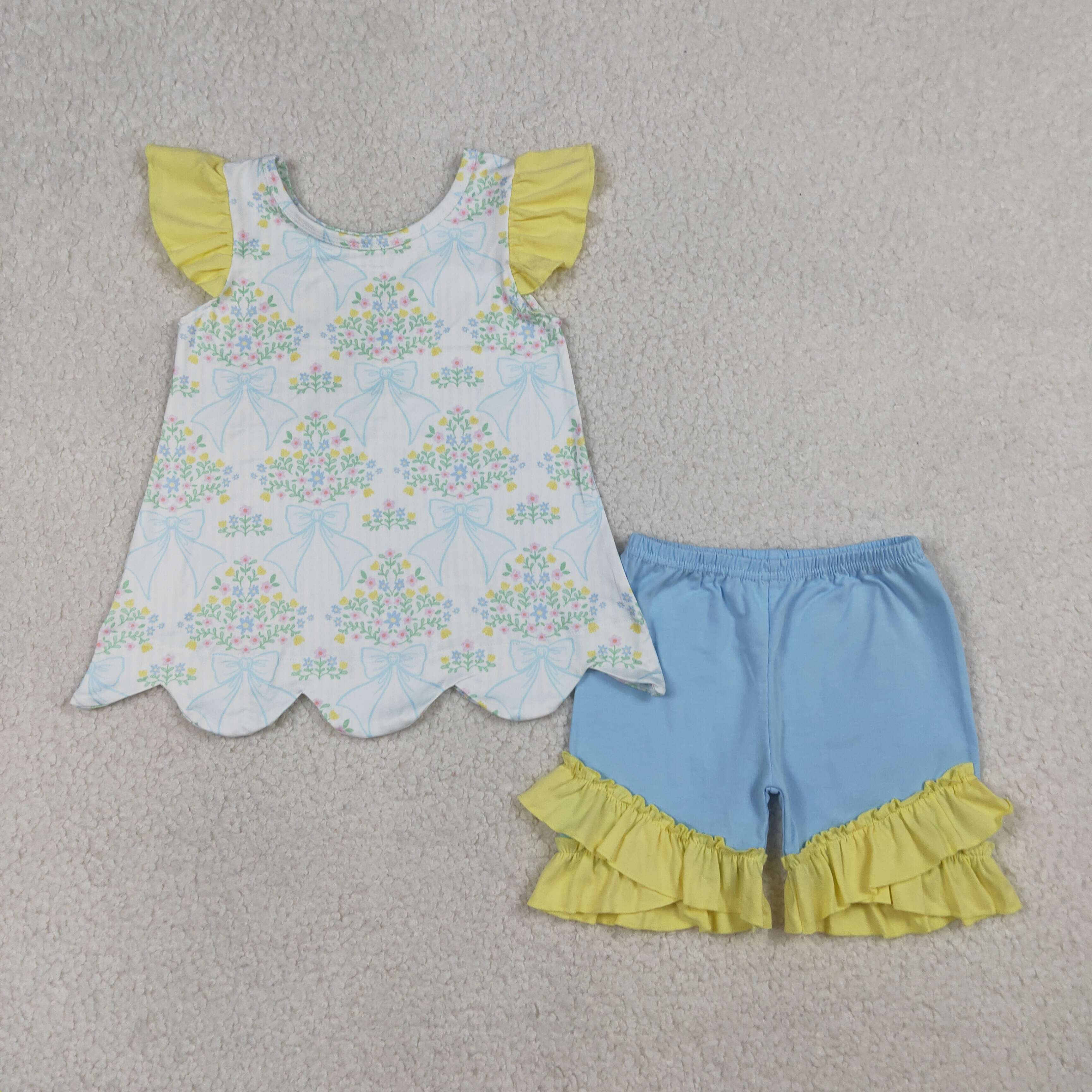 GSSO2767 RTS baby girl clothes scalloped bows toddler girl  summer outfit summer shorts set