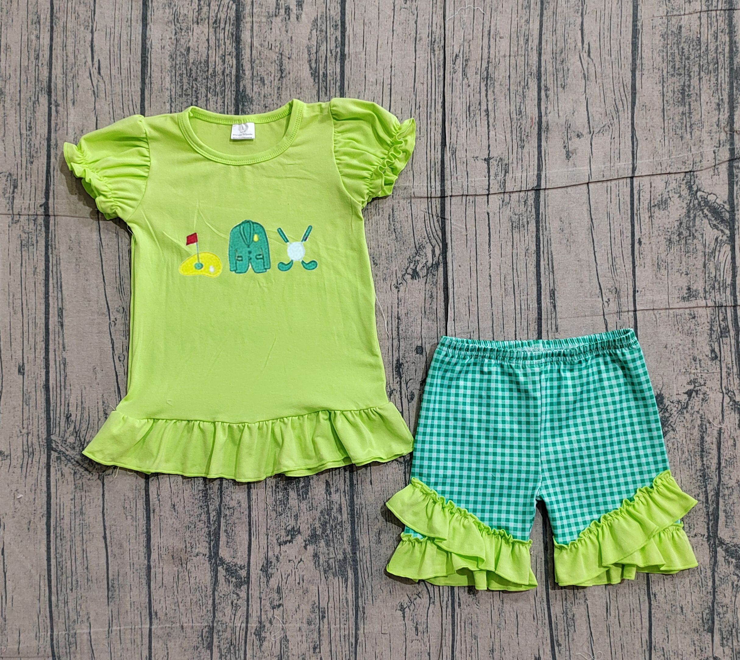 GSSO3033 pre-order baby girl clothes golf print toddler girl summer embroidery outfit-real pic 2026.3.20 