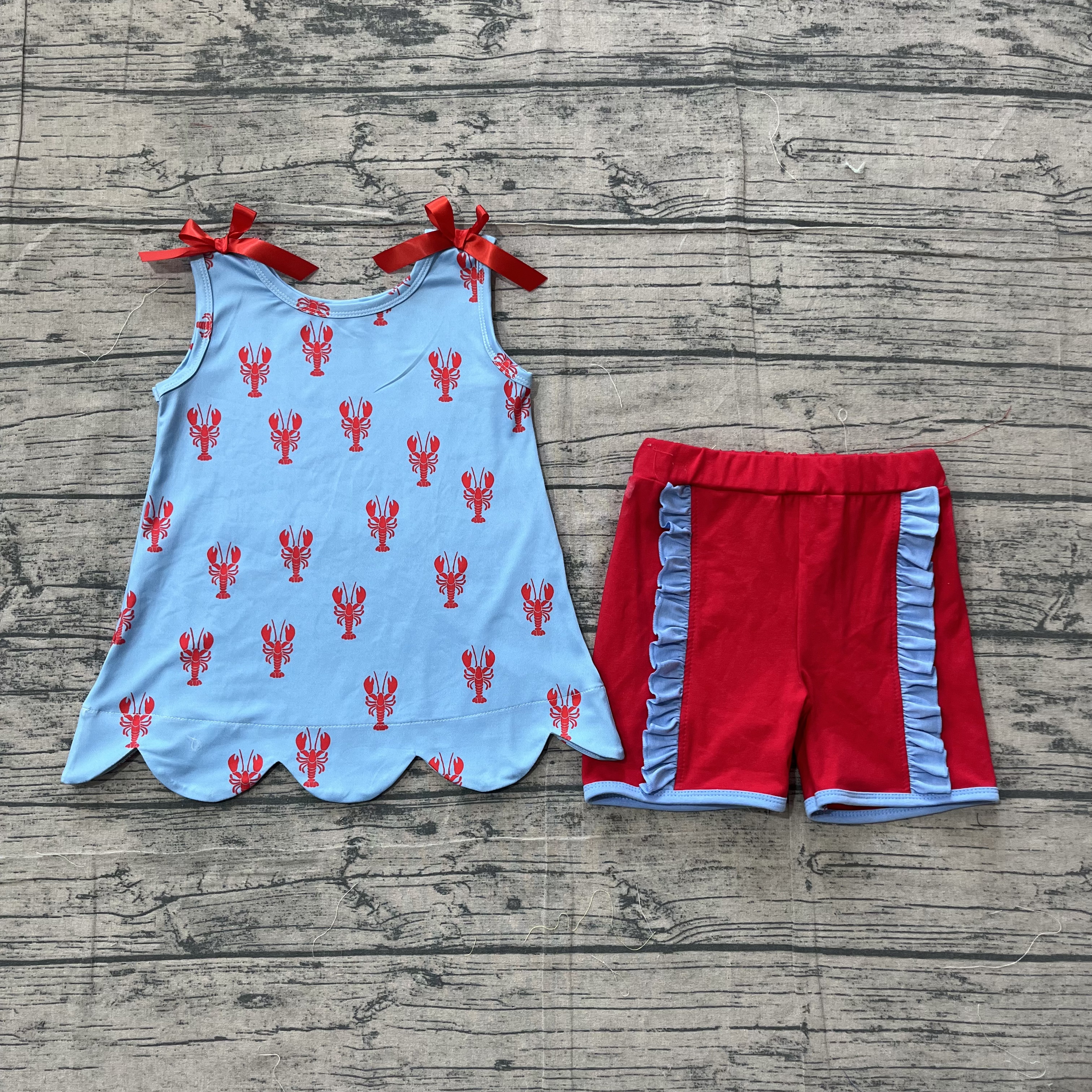 GSSO3050 pre-order baby girl clothes Crayfish print toddler girl 4th of July summer outfit-real pic 2026.3.14 