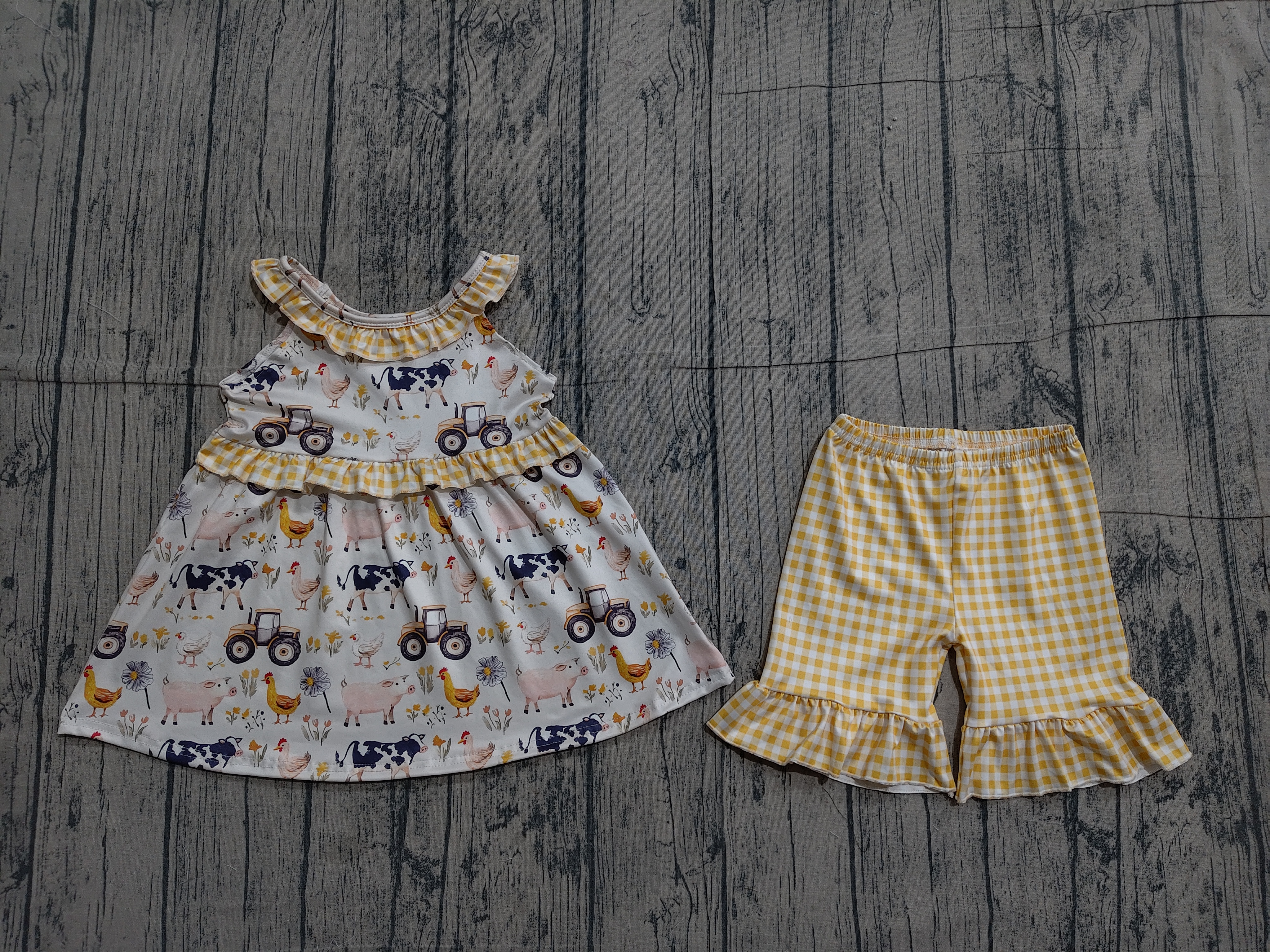 GSSO3071  pre-order  toddler girl clothes farm animal print girl summer set-real pic 2026.3.26 