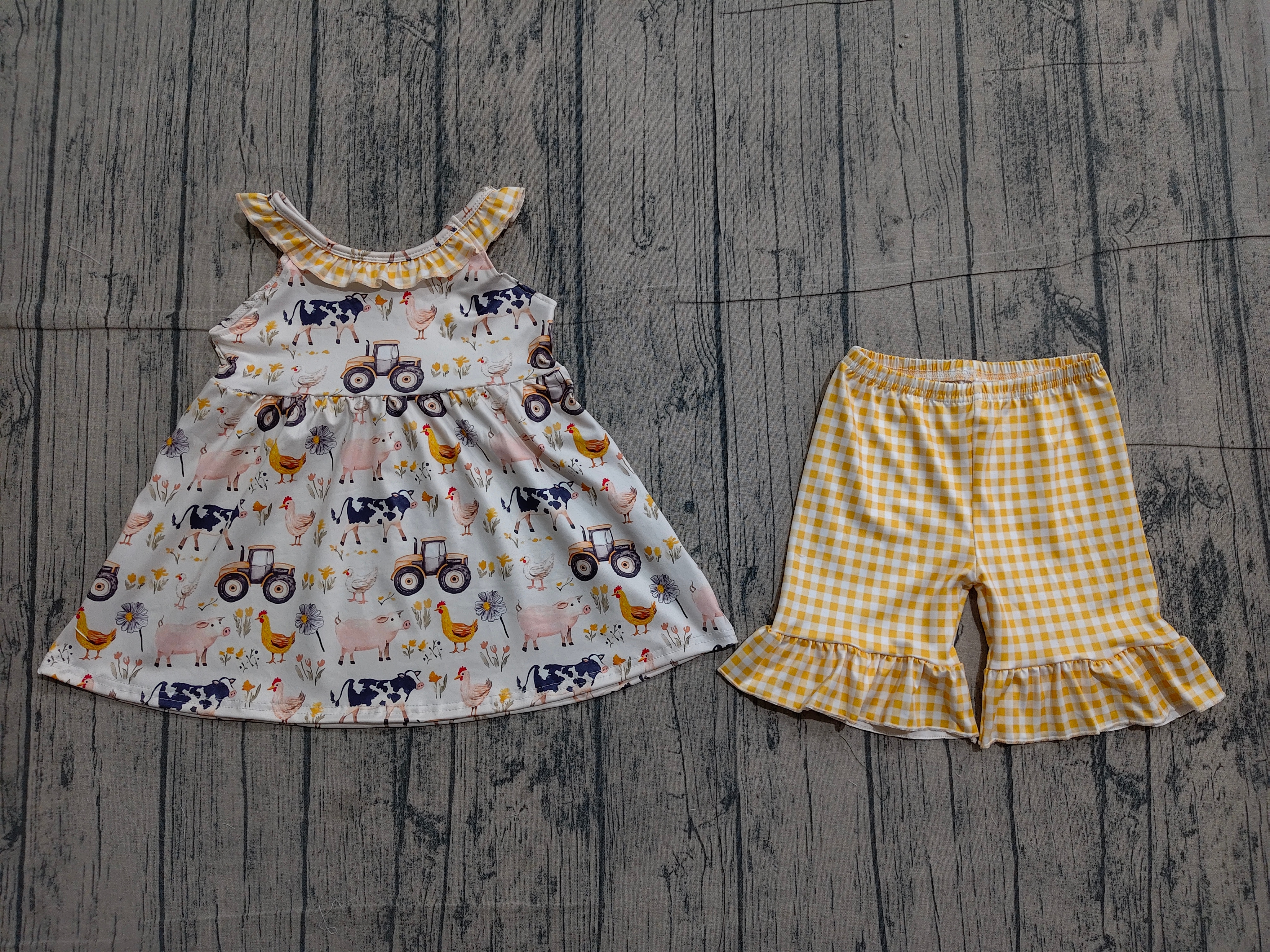 GSSO3071  pre-order  toddler girl clothes farm animal print girl summer set-real pic 2026.3.26 