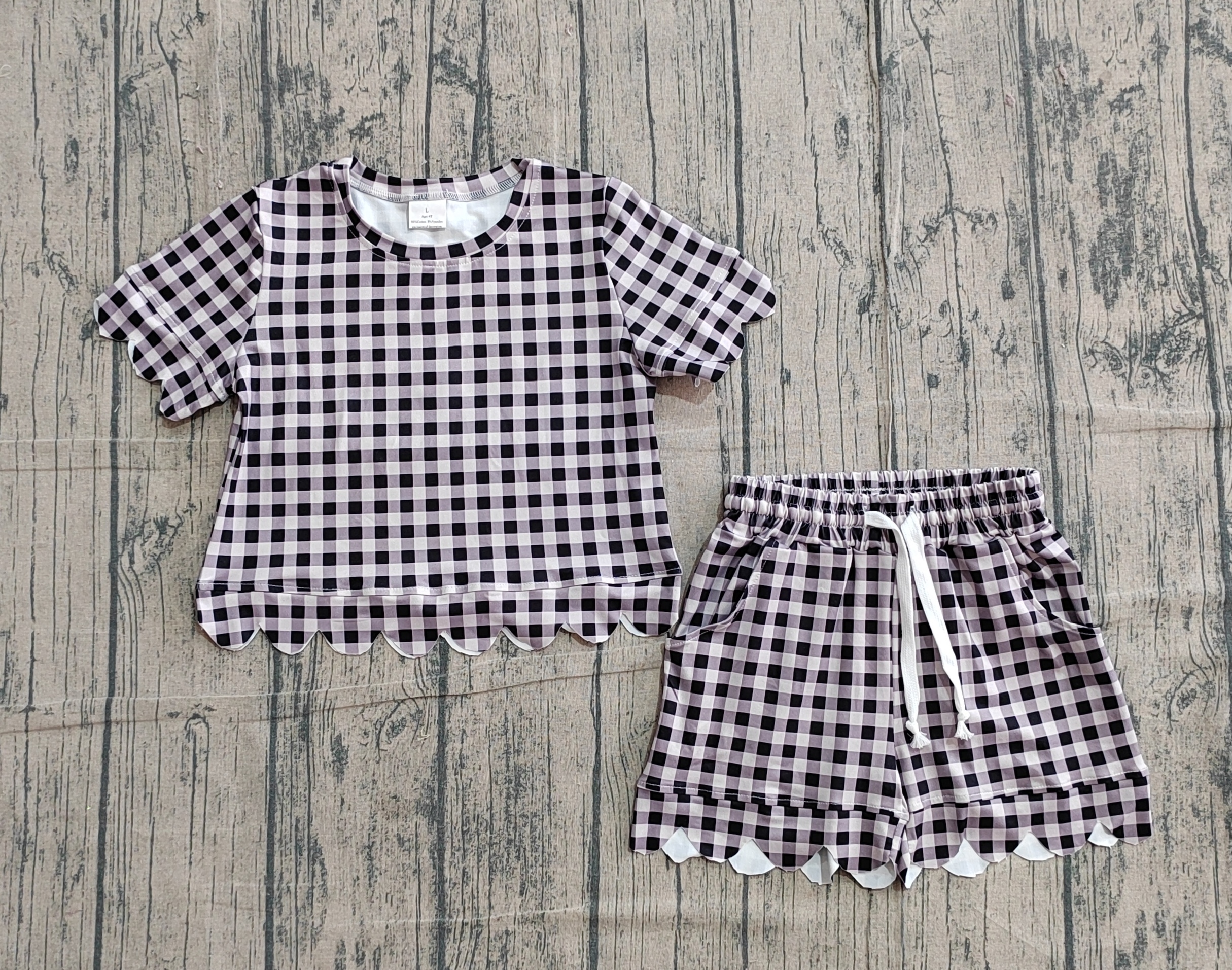 GSSO3182 pre-order kids clothes black gingham print girl summer clothing set-real pic 2026.3.6 