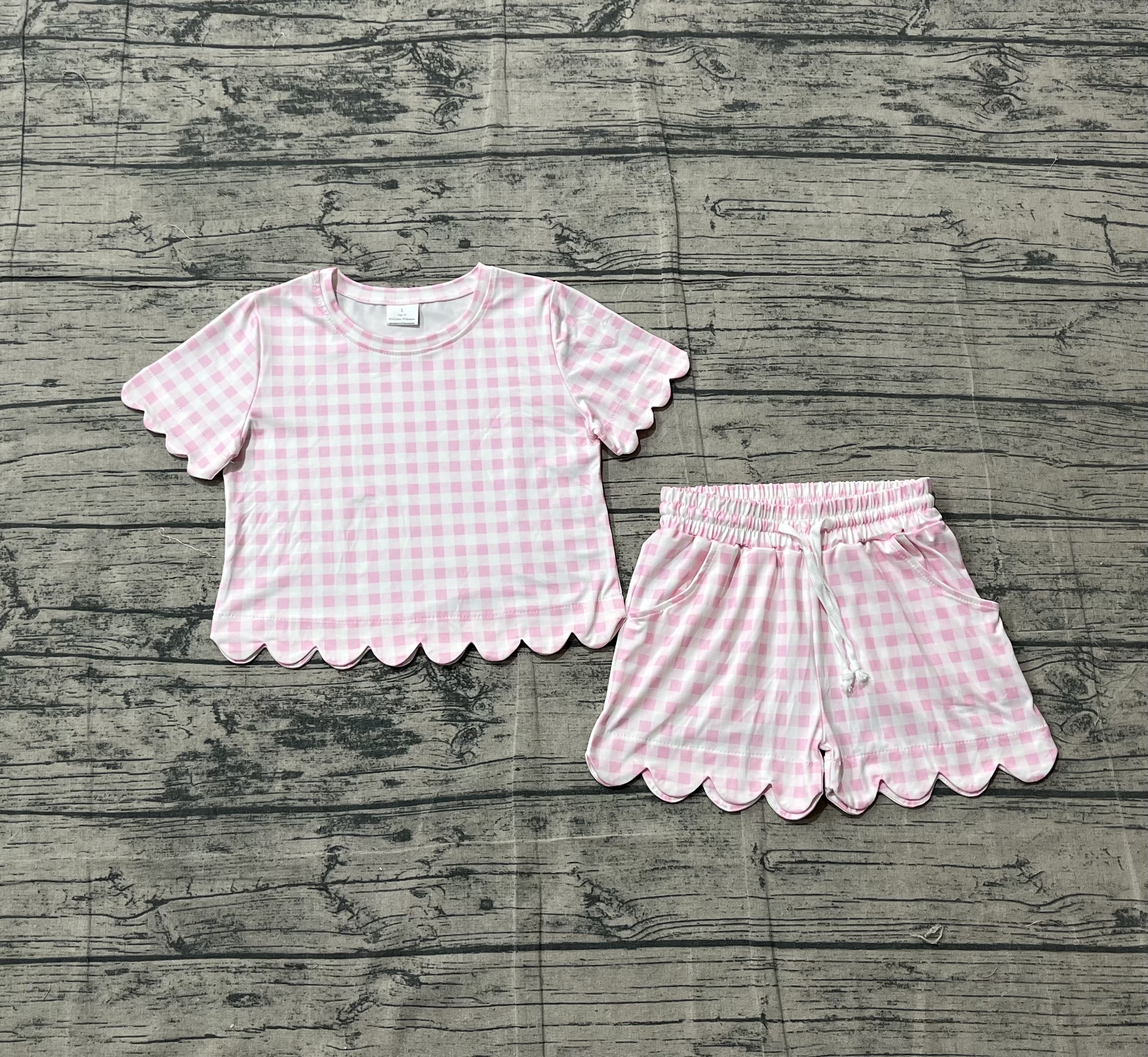  GSSO3183 pre-order kids clothes pink gingham print girl summer clothing set-real pic 2026.1.24 