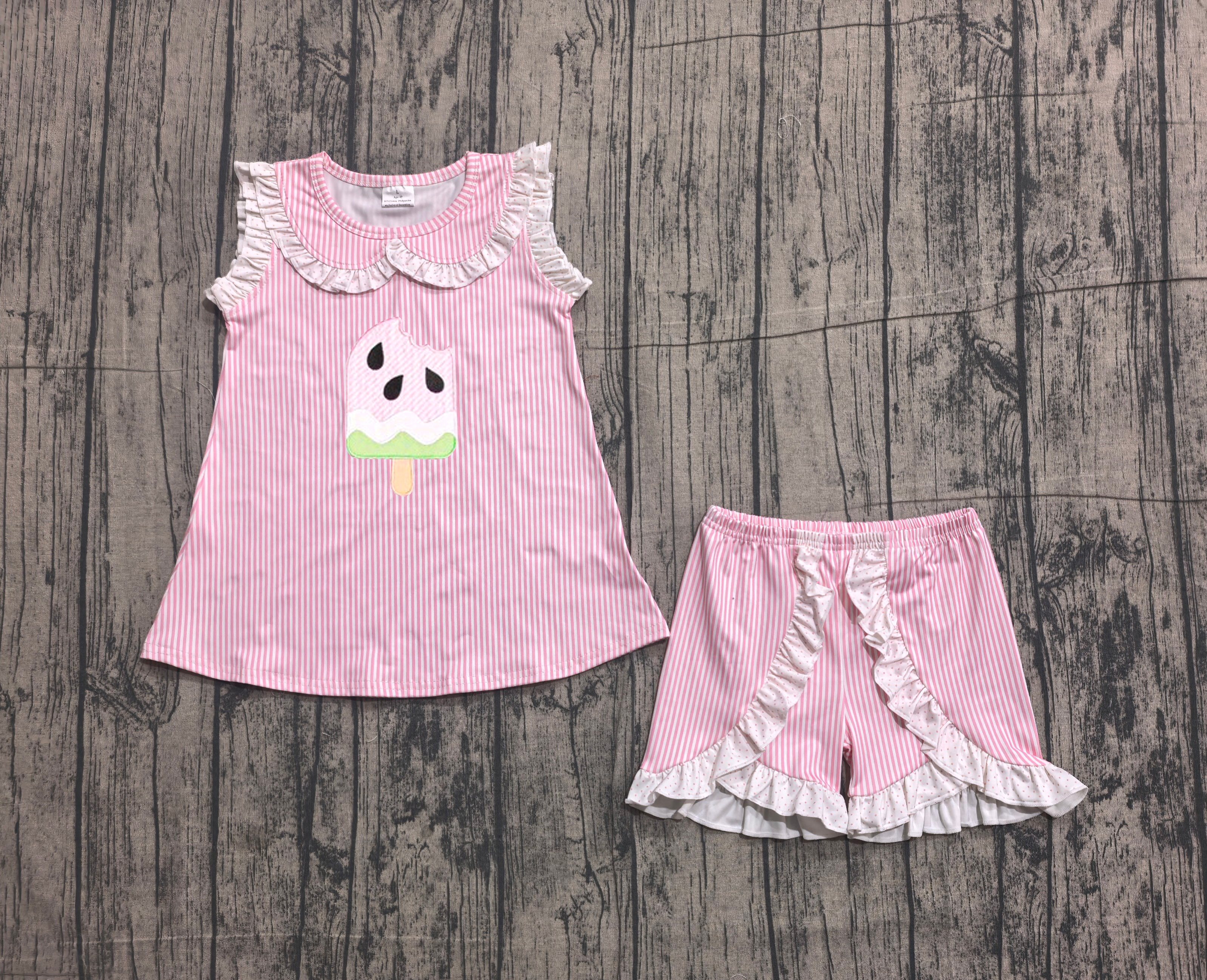 GSSO3238 pre-order kids clothes popsicle print girl summer clothing embroidery set-real pic 2026.3.27 