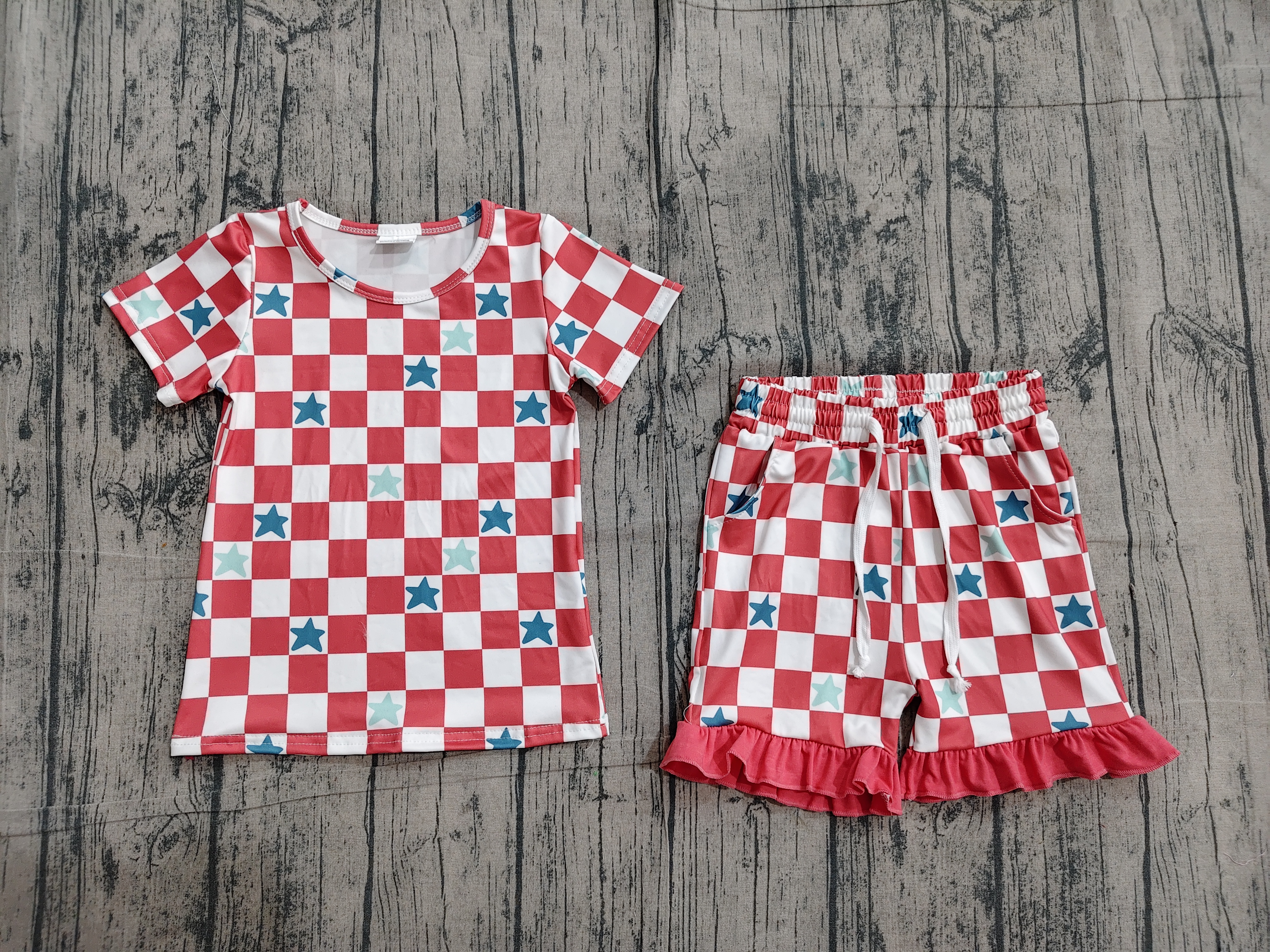 GSSO3293 pre-order kids clothes star print girl 4th of July summer outfit  clothing set-real pic 2026.4.18 