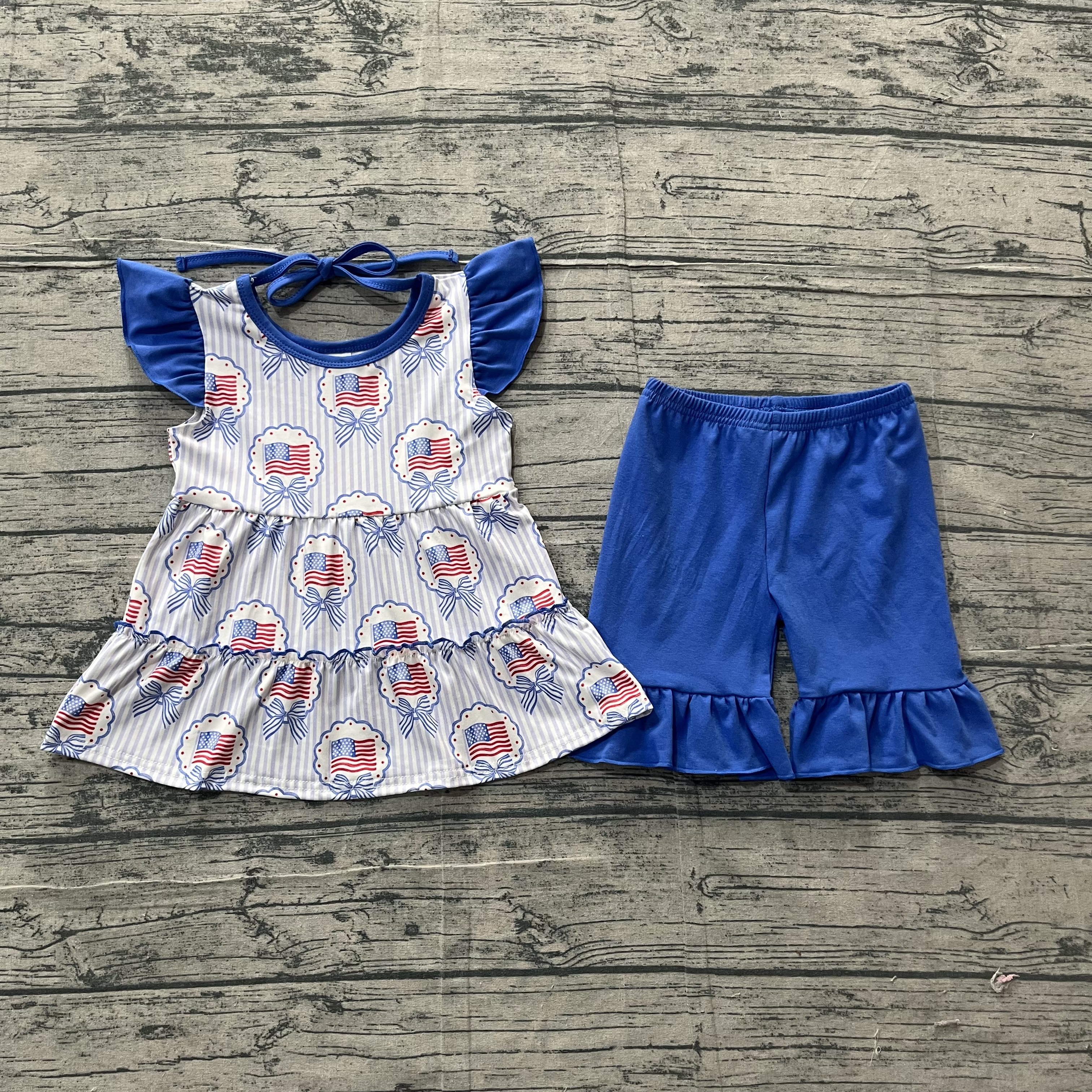GSSO3296 pre-order kids clothes flag print girl 4th of July summer outfit  clothing set-real pic 2026.3.17 
