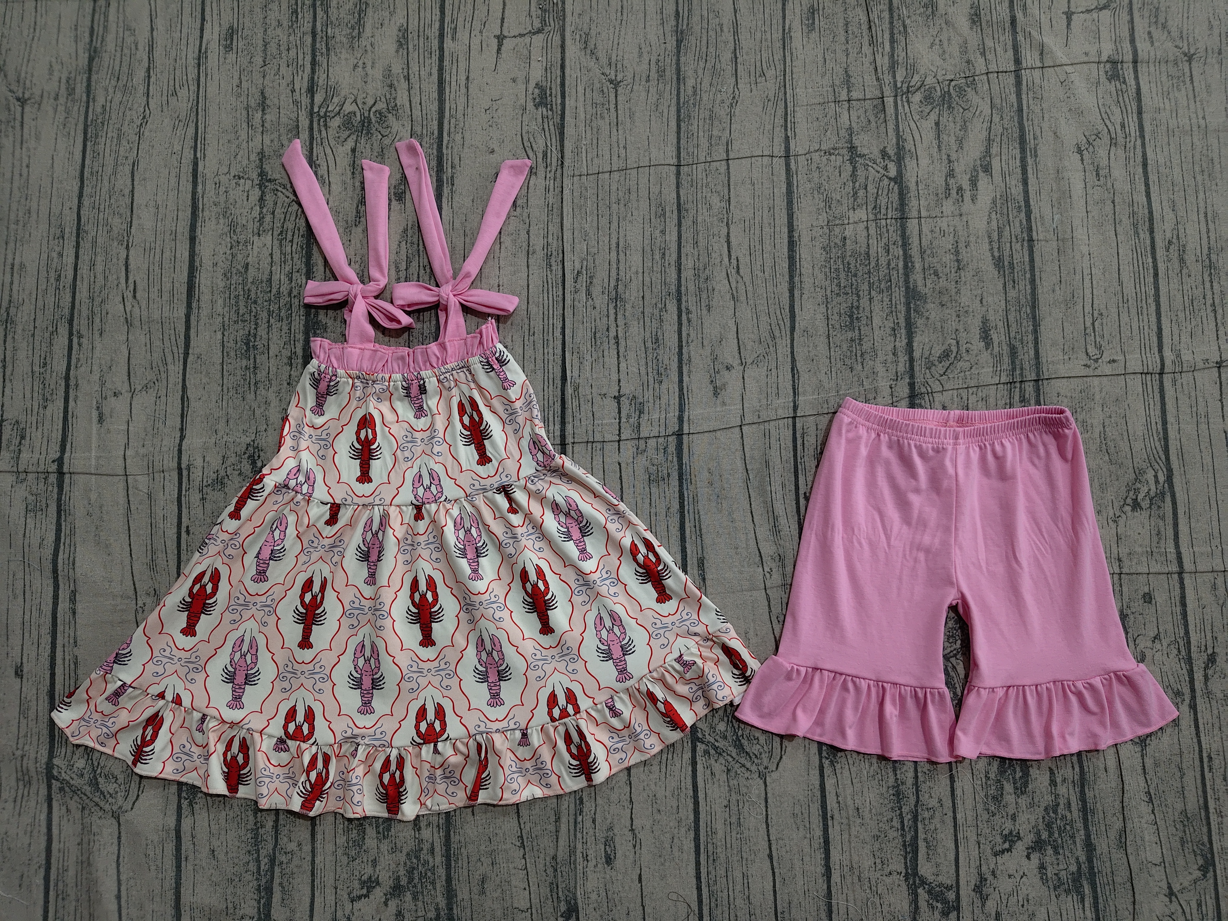 GSSO3299 pre-order kids clothes crayfish print girl summer outfit  clothing set-real pic 2026.3.26 