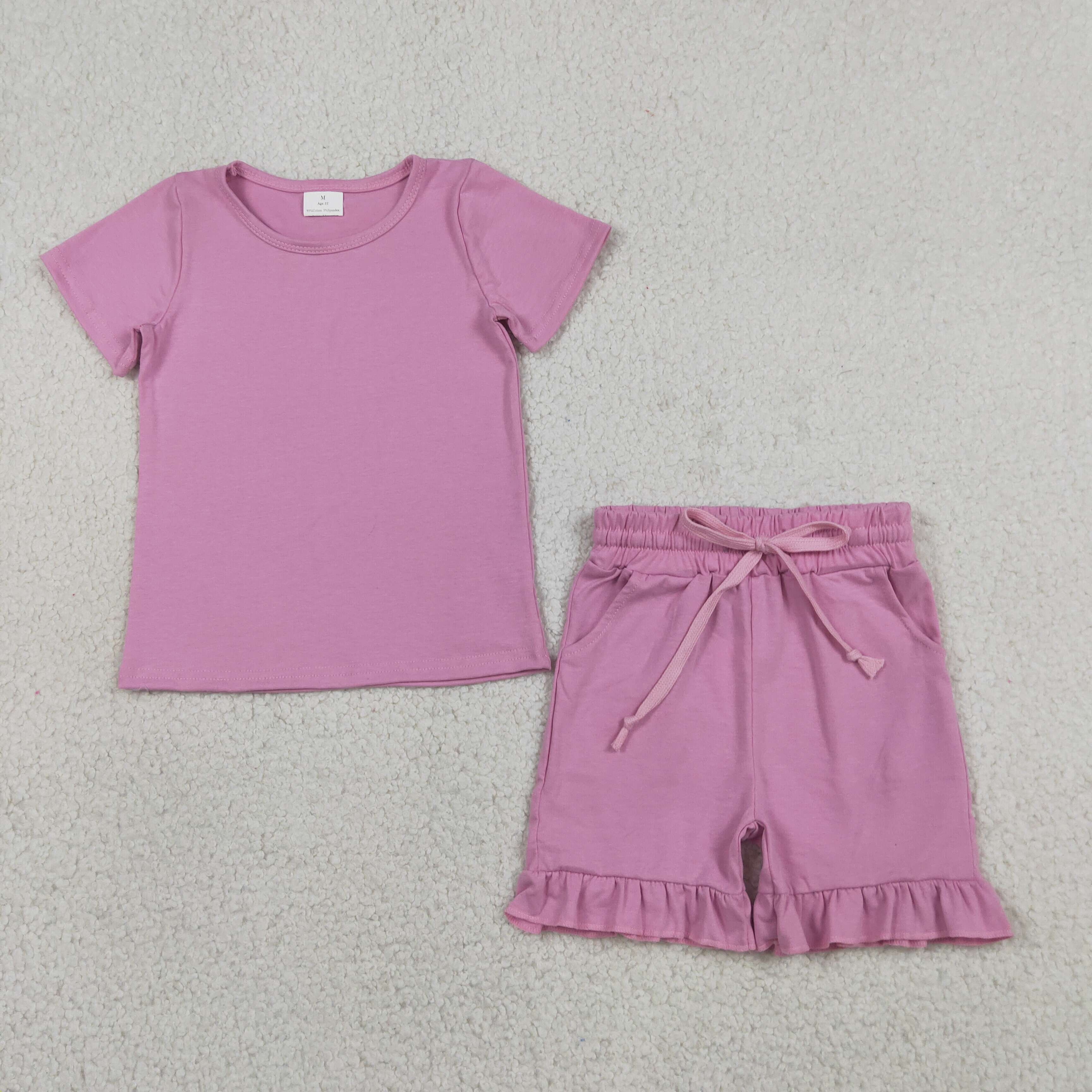 GSSO3348 RTS kids clothes pink girl summer outfit  clothing set cotton summer shorts set