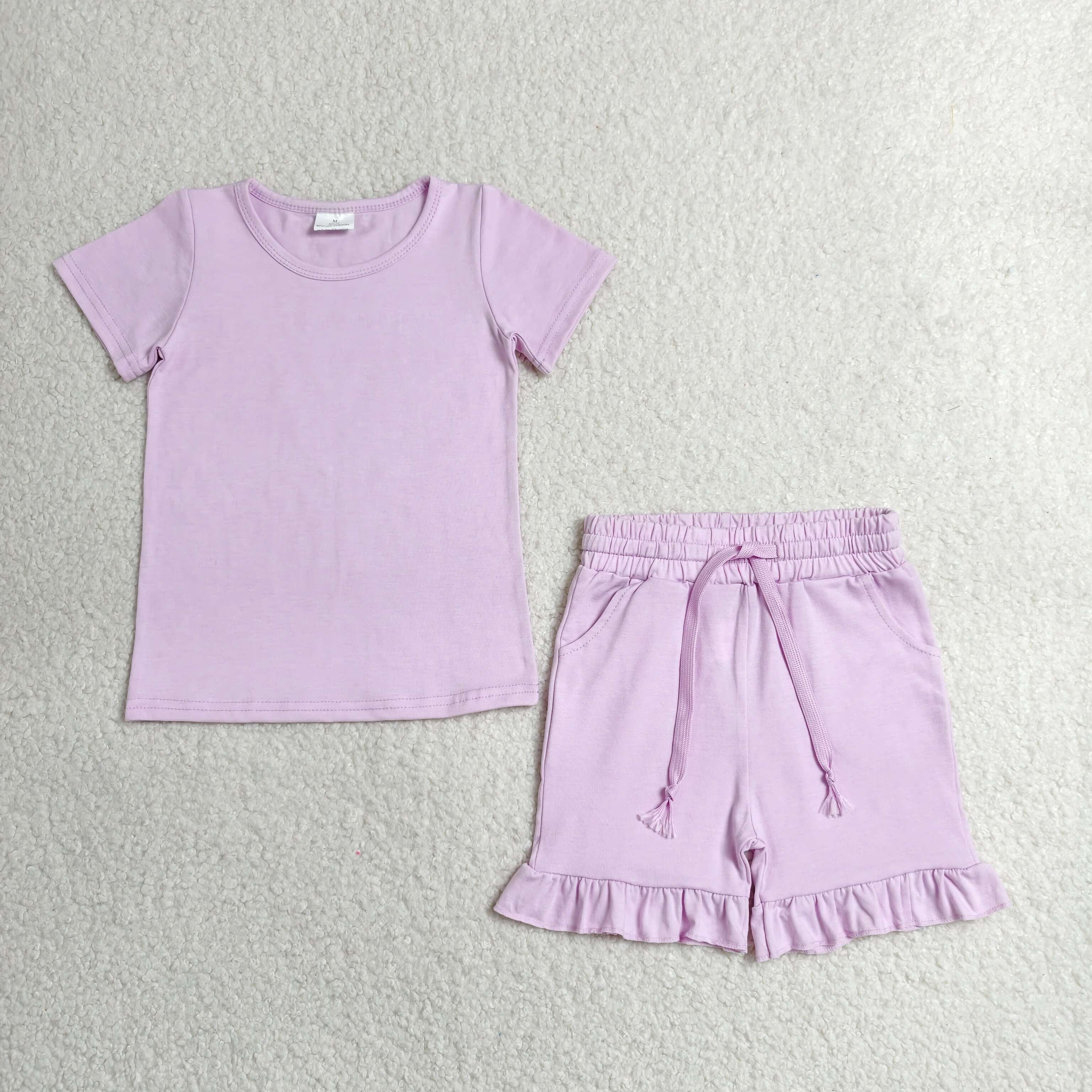 GSSO3350 RTS kids clothes light purple cotton girl summer outfit summer shorts set