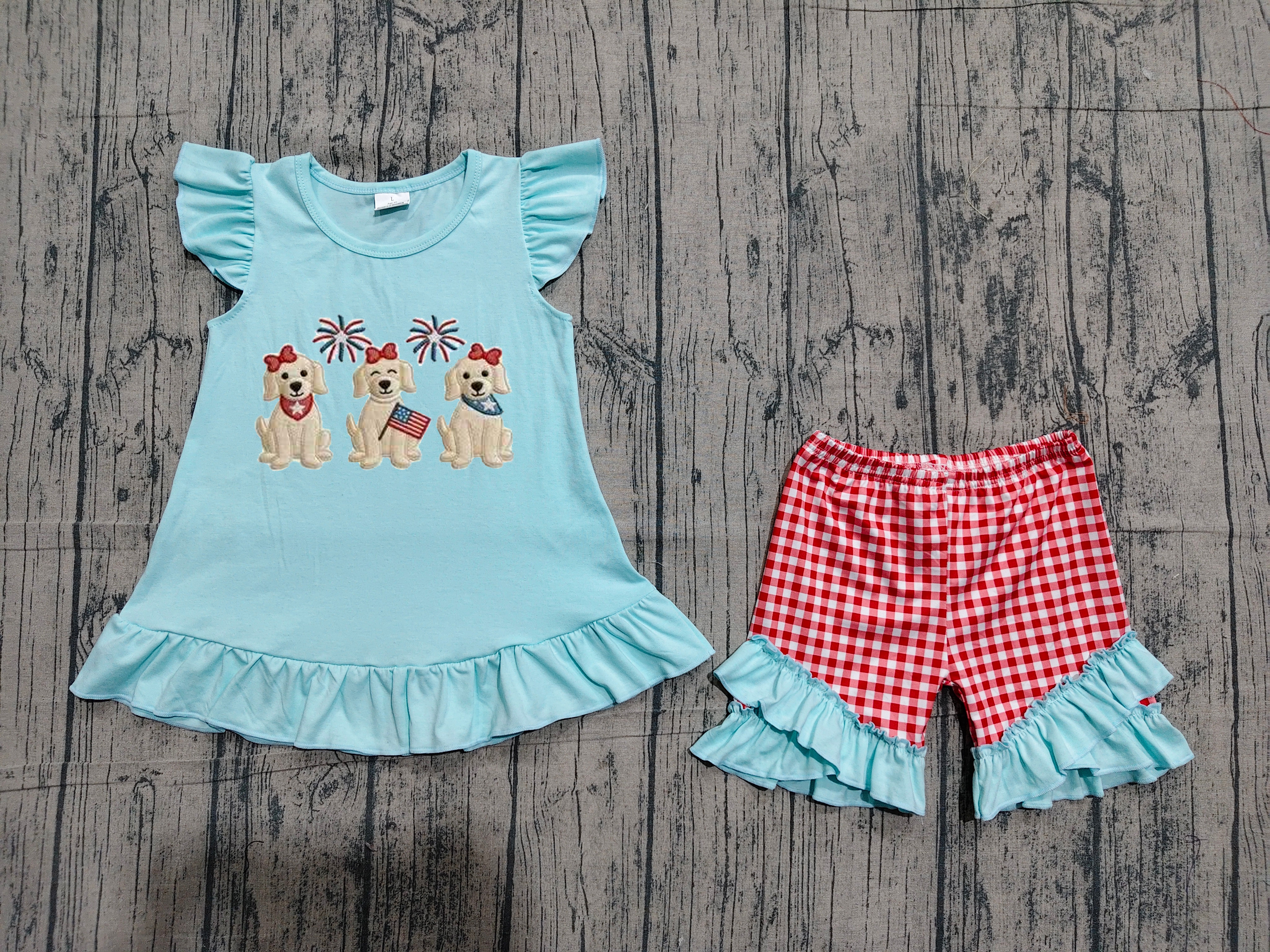 GSSO3356 pre-order kids clothes pubby print girl 4th of July summer outfit  clothing embroidery set-real pic 2026.4.24