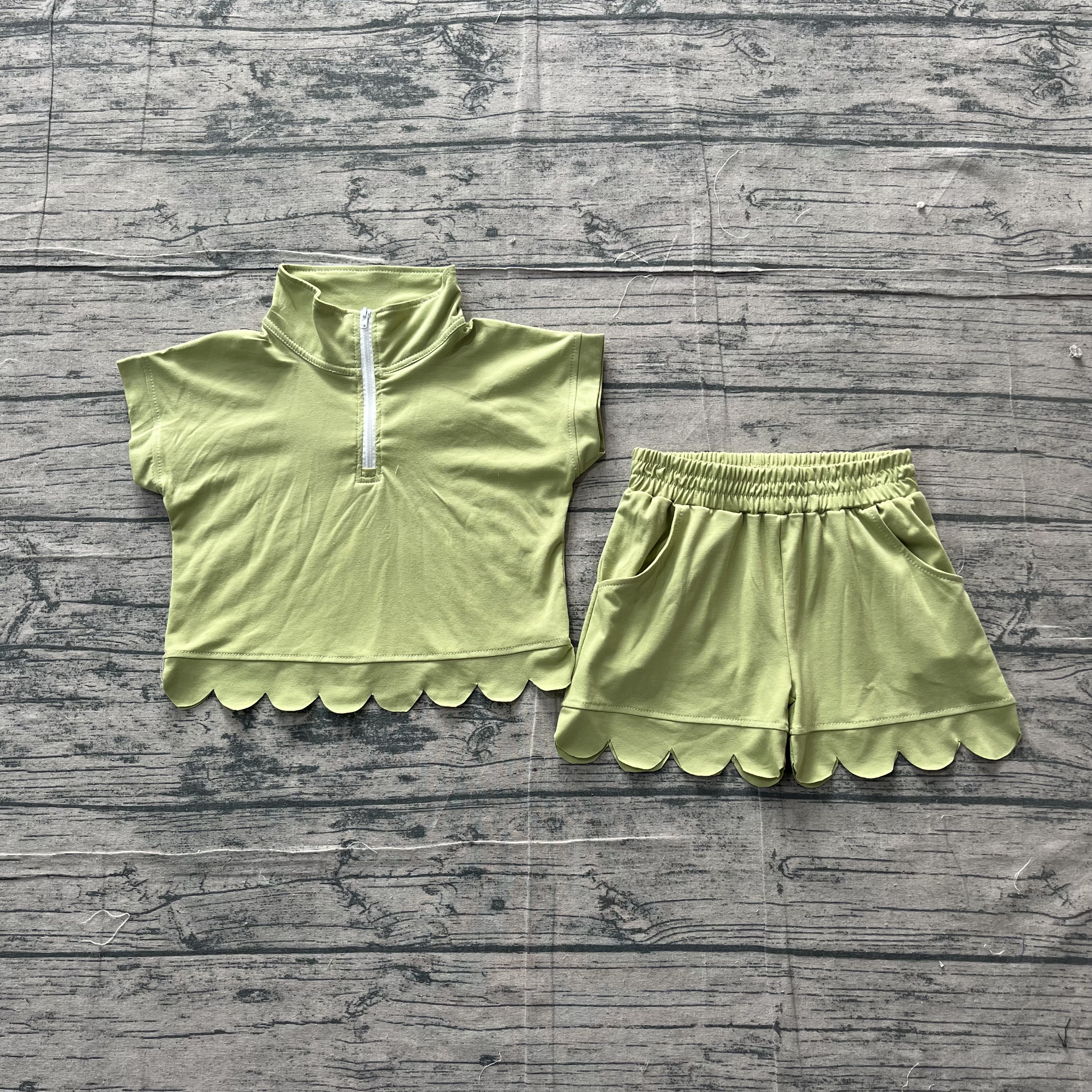GSSO3375 pre-order kids clothes green color girl summer outfit  clothing set-real pic 2026.3.18 