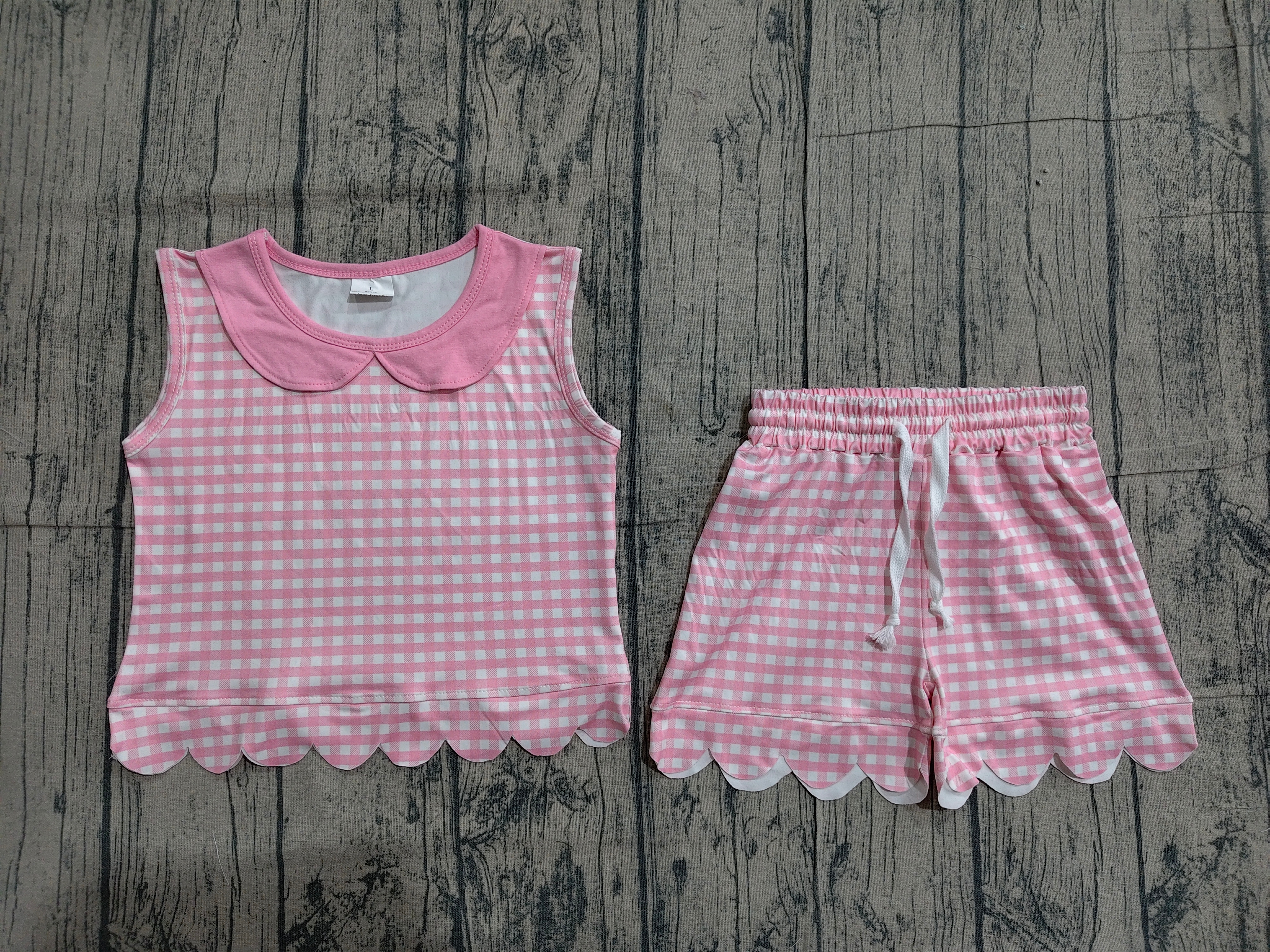 GSSO3394 pre-order kids clothes pink gingham print girl summer outfit  clothing set-real pic 2026.3.26 