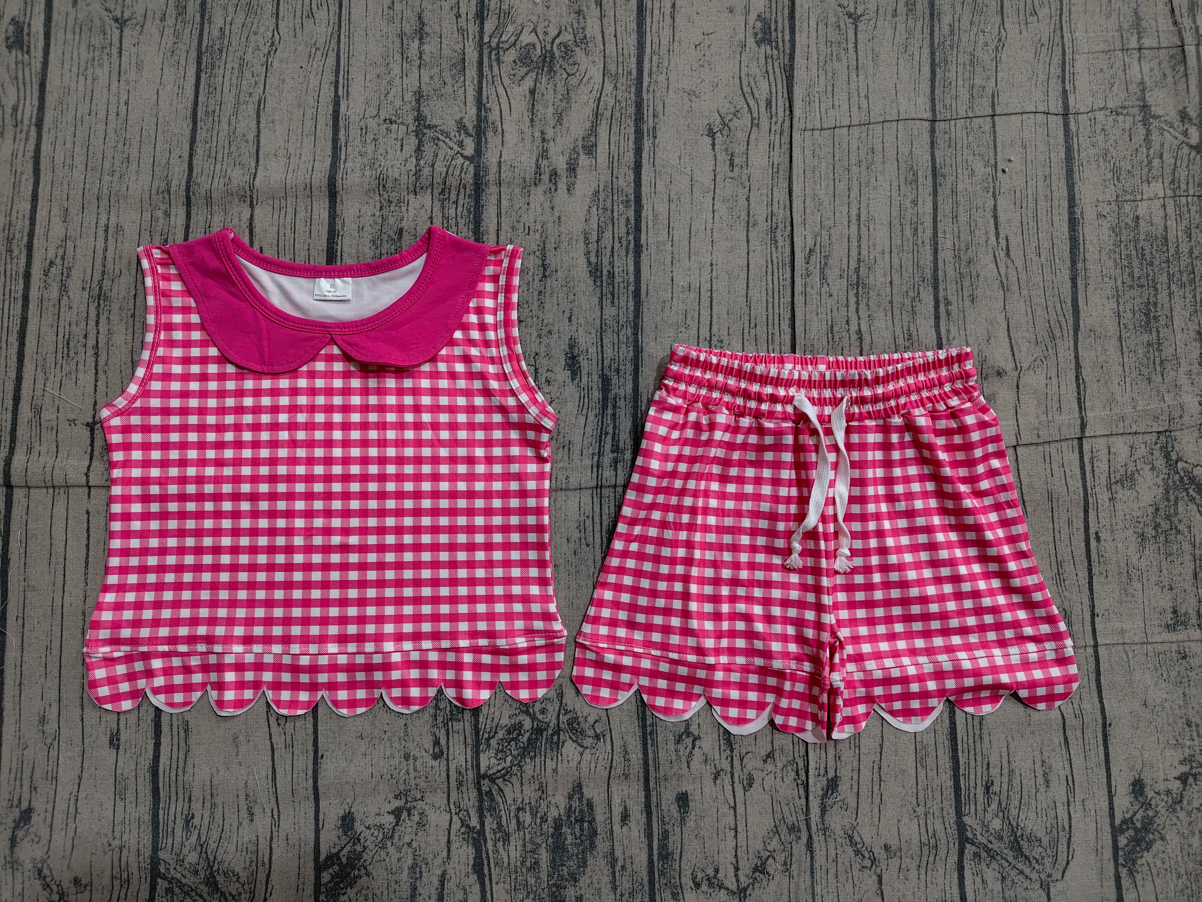GSSO3395 pre-order kids clothes pink gingham print girl summer outfit  clothing set-real pic 2026.3.26 