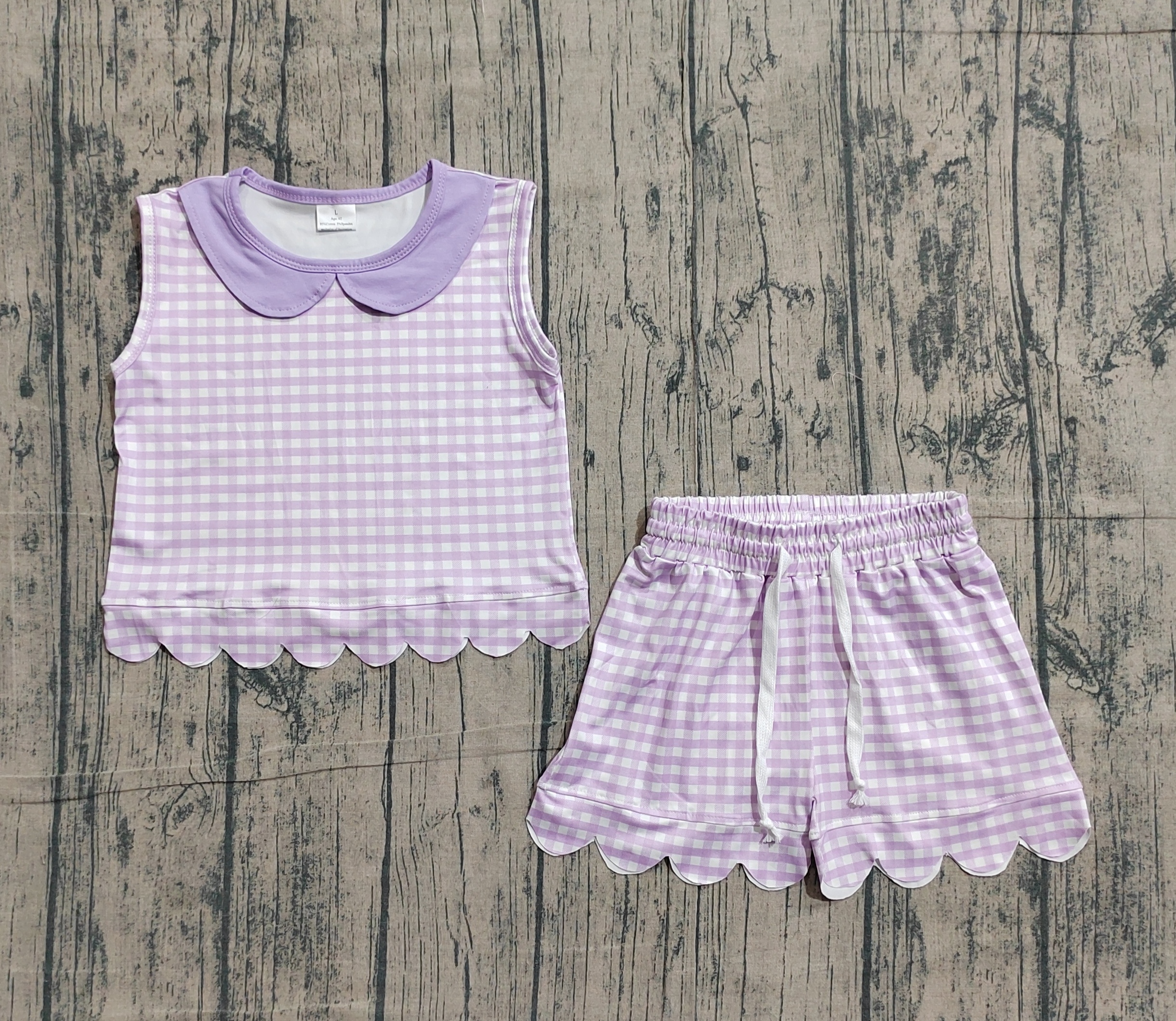 GSSO3396 pre-order kids clothes purple gingham print girl summer outfit  clothing set-real pic 2026.3.20 