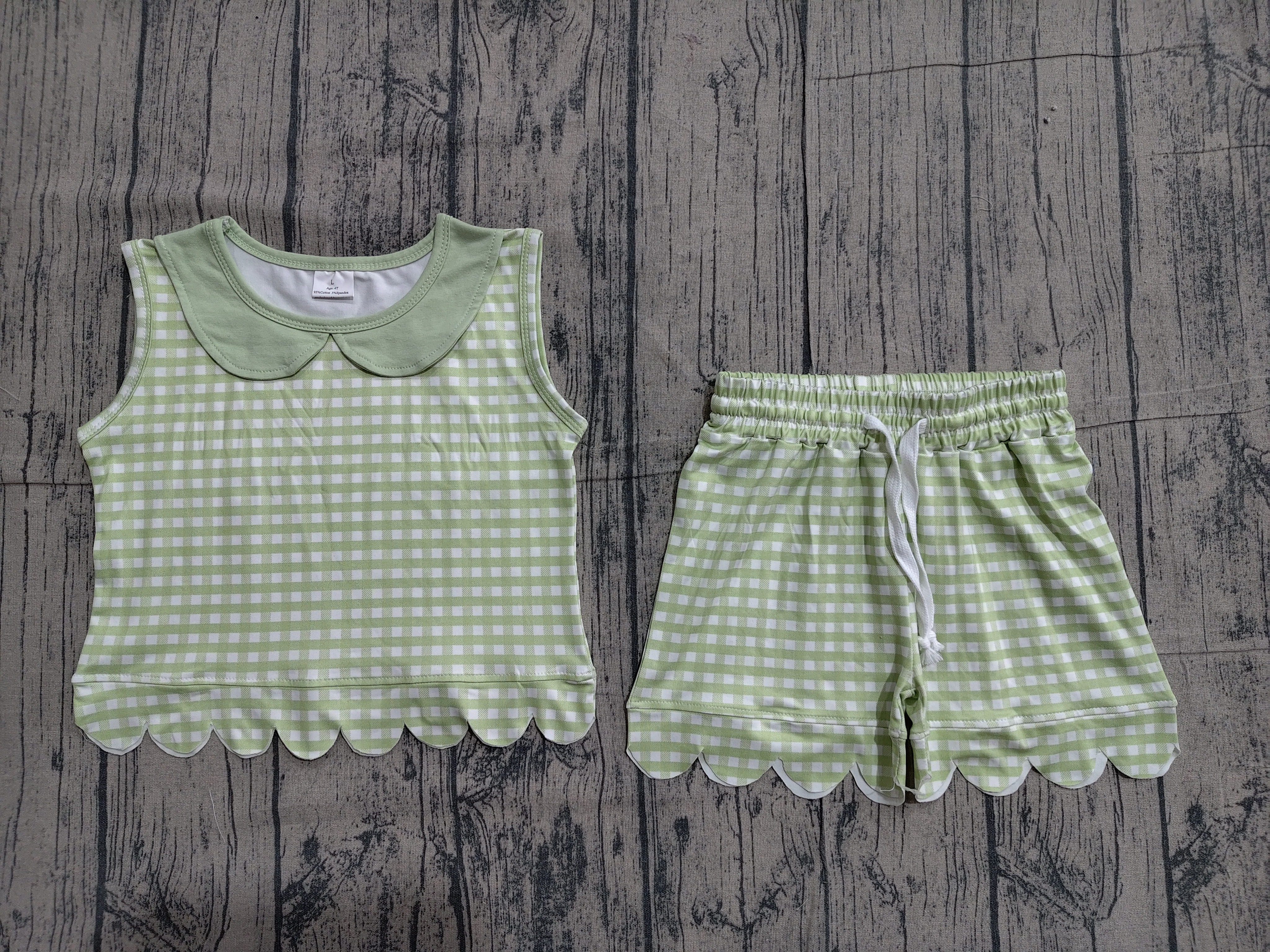 GSSO3398 pre-order kids clothes green gingham print girl summer outfit  clothing set-real pic 2026.3.26 