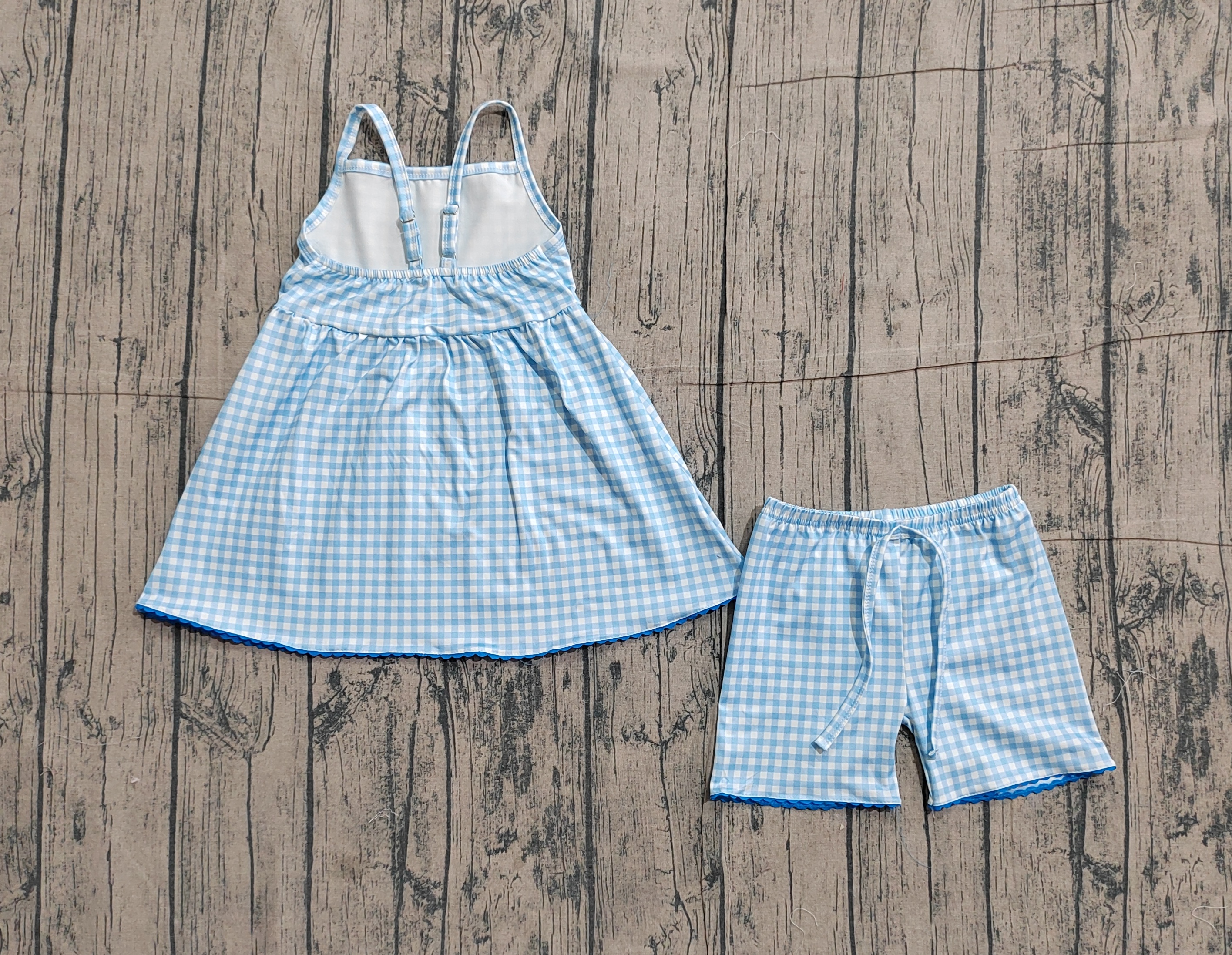 GSSO3418 pre-order kids clothes blue gingham print girl summer outfit  clothing set-real pic 2026.3.21 