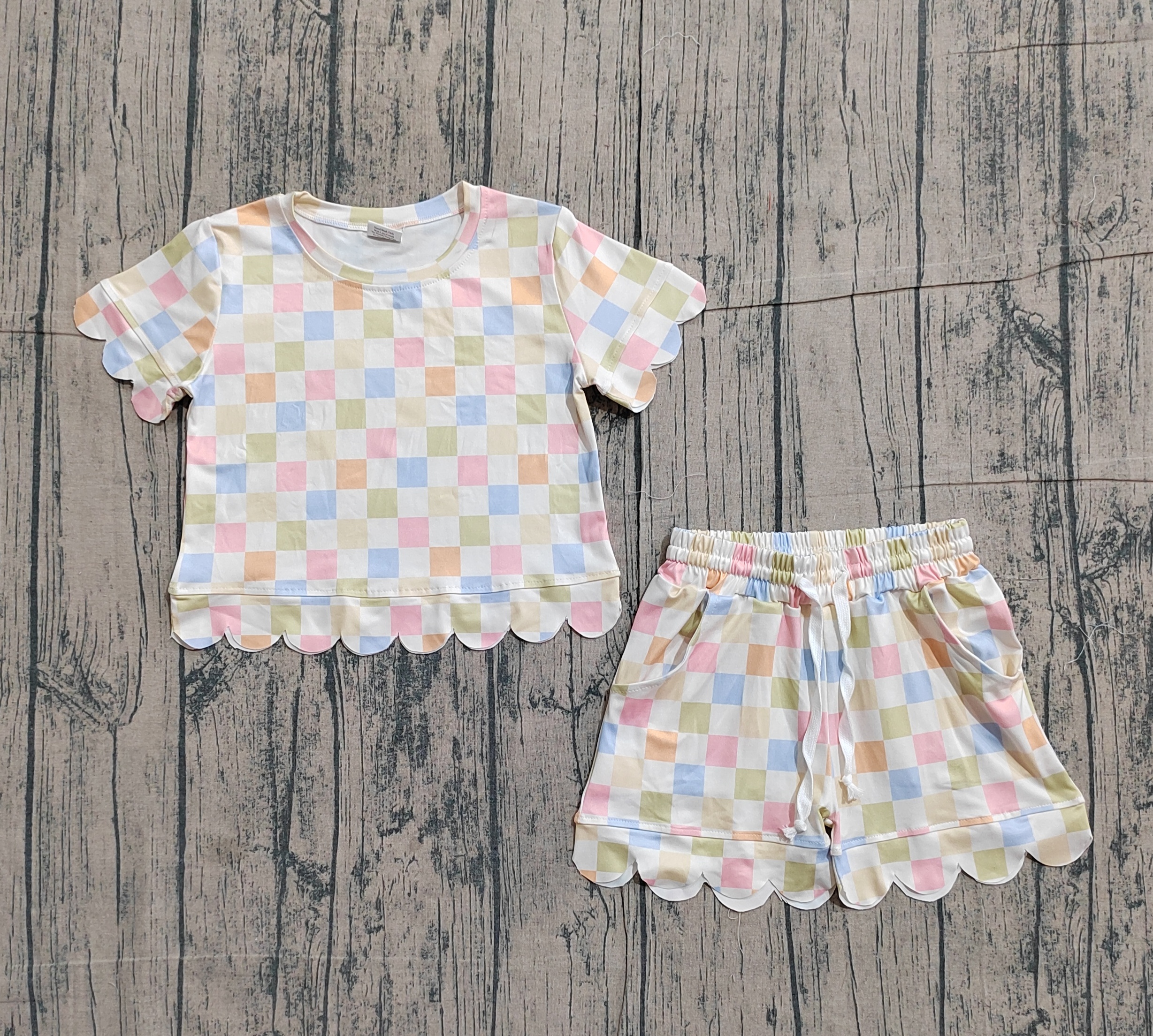 GSSO3419 pre-order kids clothes gingham print girl summer outfit  clothing set-real pic 2026.3.21 