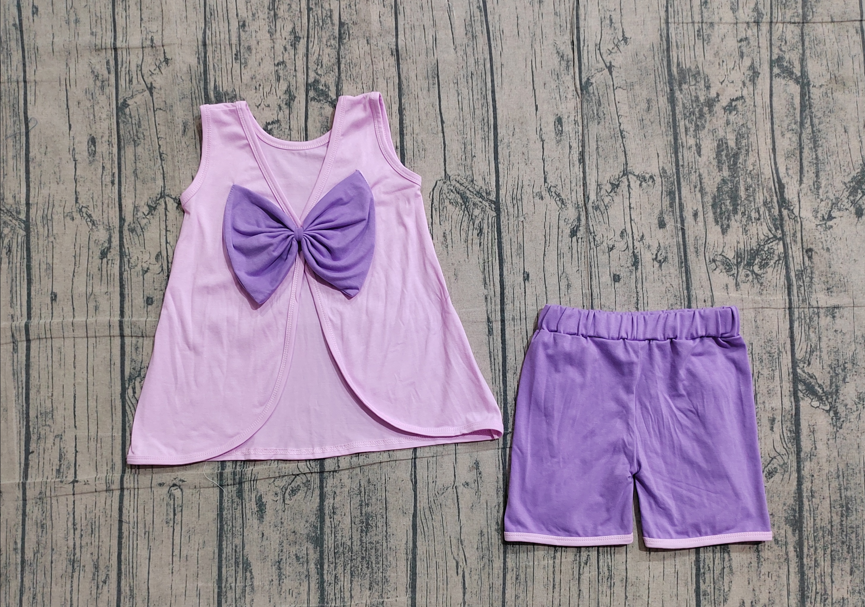 GSSO3461 pre-order kids clothes purple print girl summer outfit  clothing set-real pic 2026.3.20 