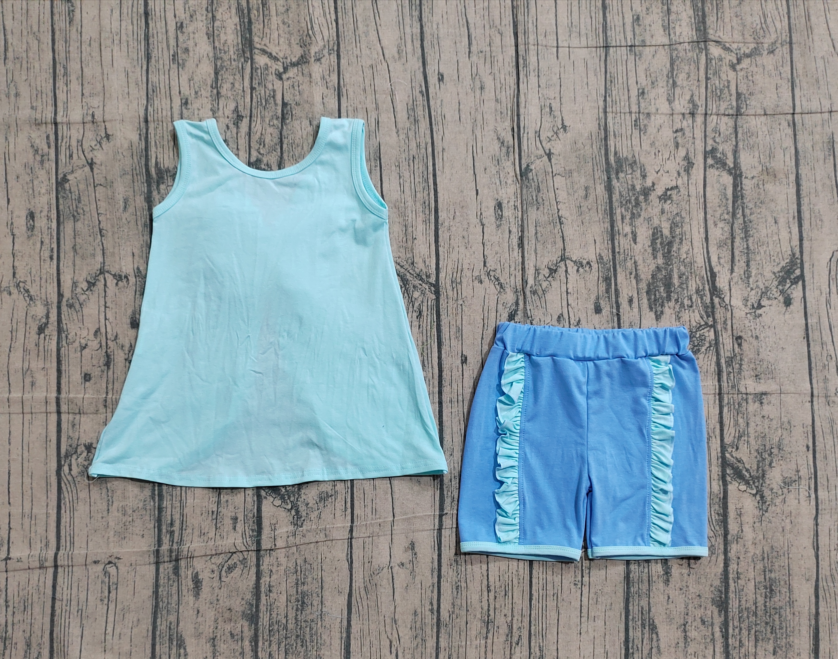 GSSO3463 pre-order kids clothes blue print girl summer outfit  clothing set-real pic 2026.3.20