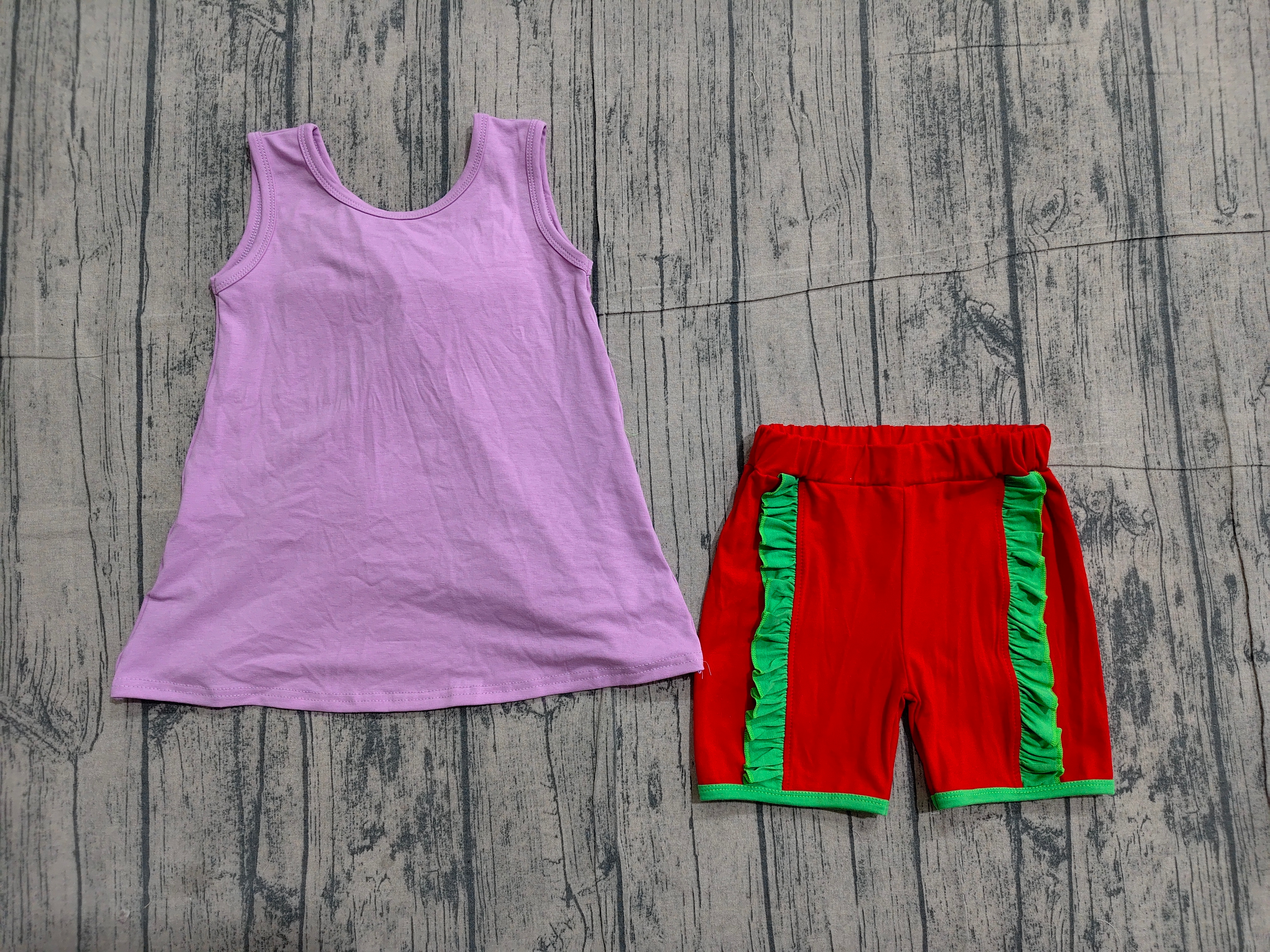 GSSO3465 pre-order kids clothes purple print girl summer outfit  clothing set-real pic 2026.3.23 