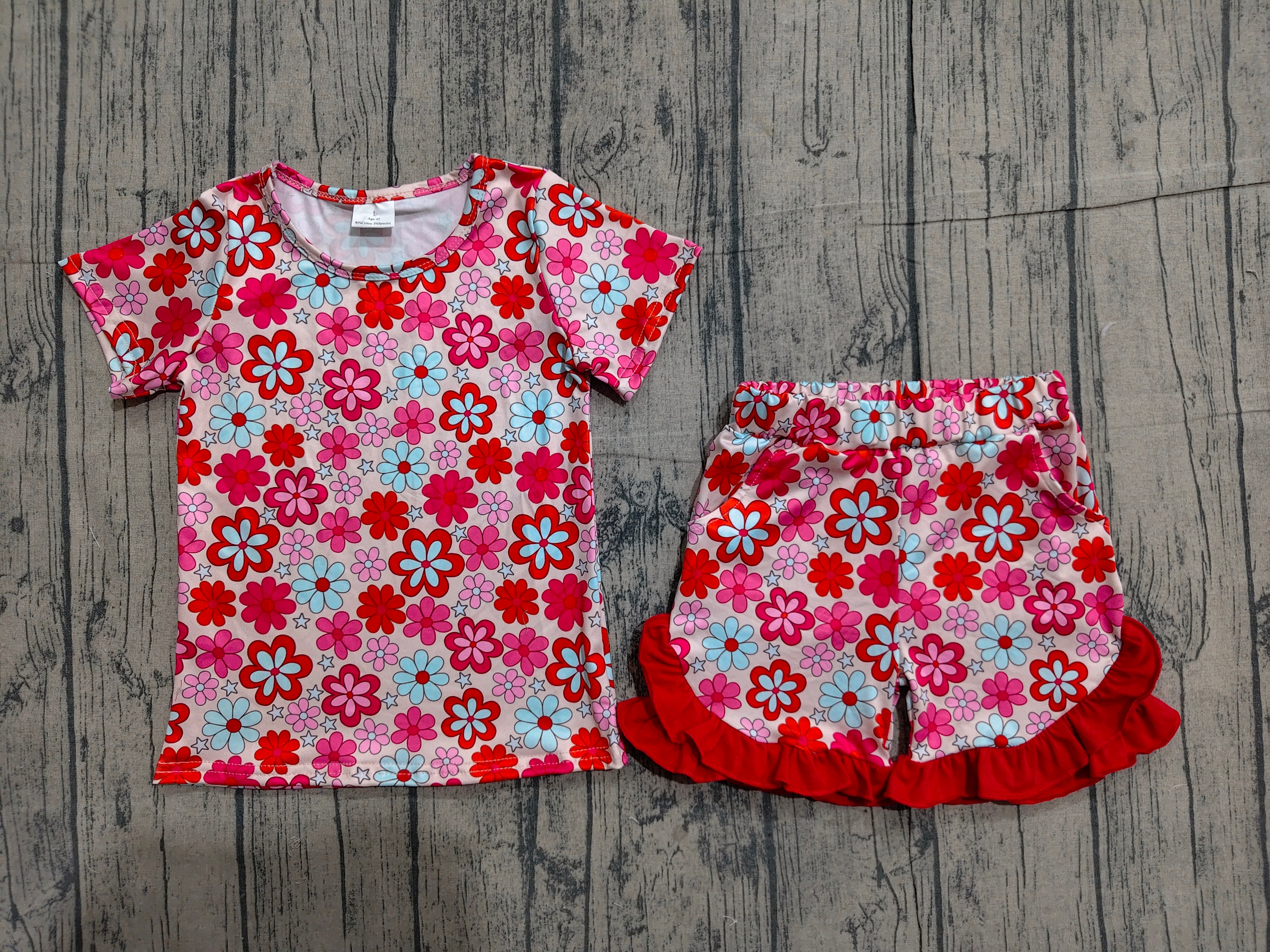 GSSO3471 pre-order kids clothes flower print girl summer outfit  clothing set-real pic 2026.4.1 