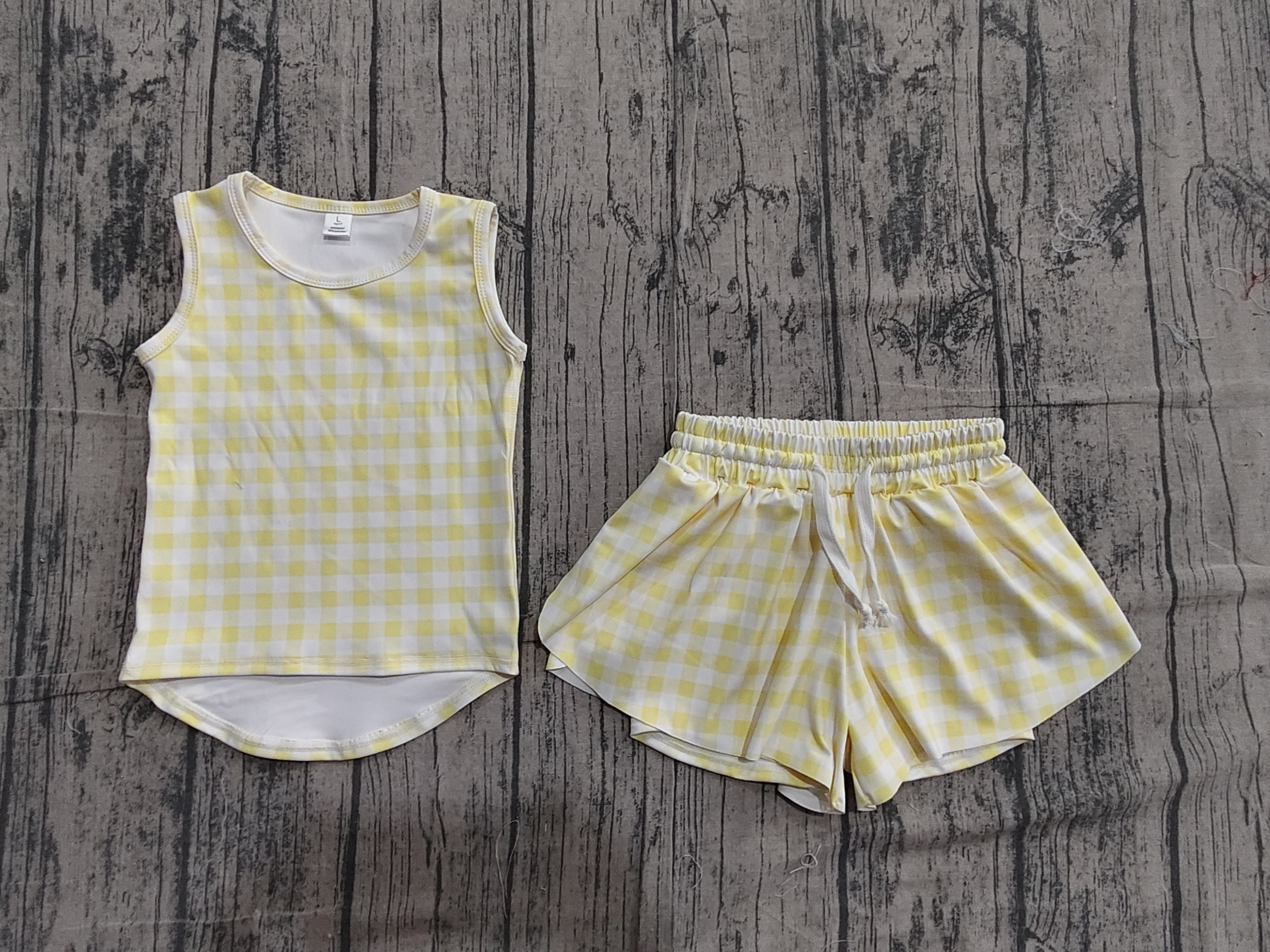 GSSO3475 pre-order baby girl clothes yellow gingham print toddler girl yoga summer outfit-real pic 2026.4.23 