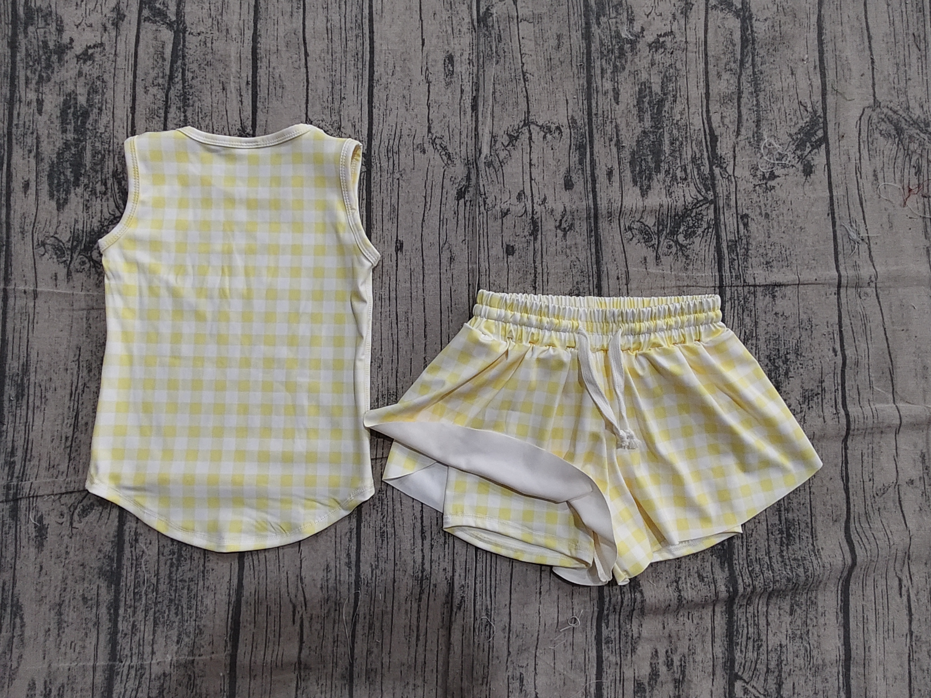 GSSO3475 pre-order baby girl clothes yellow gingham print toddler girl yoga summer outfit-real pic 2026.4.23 