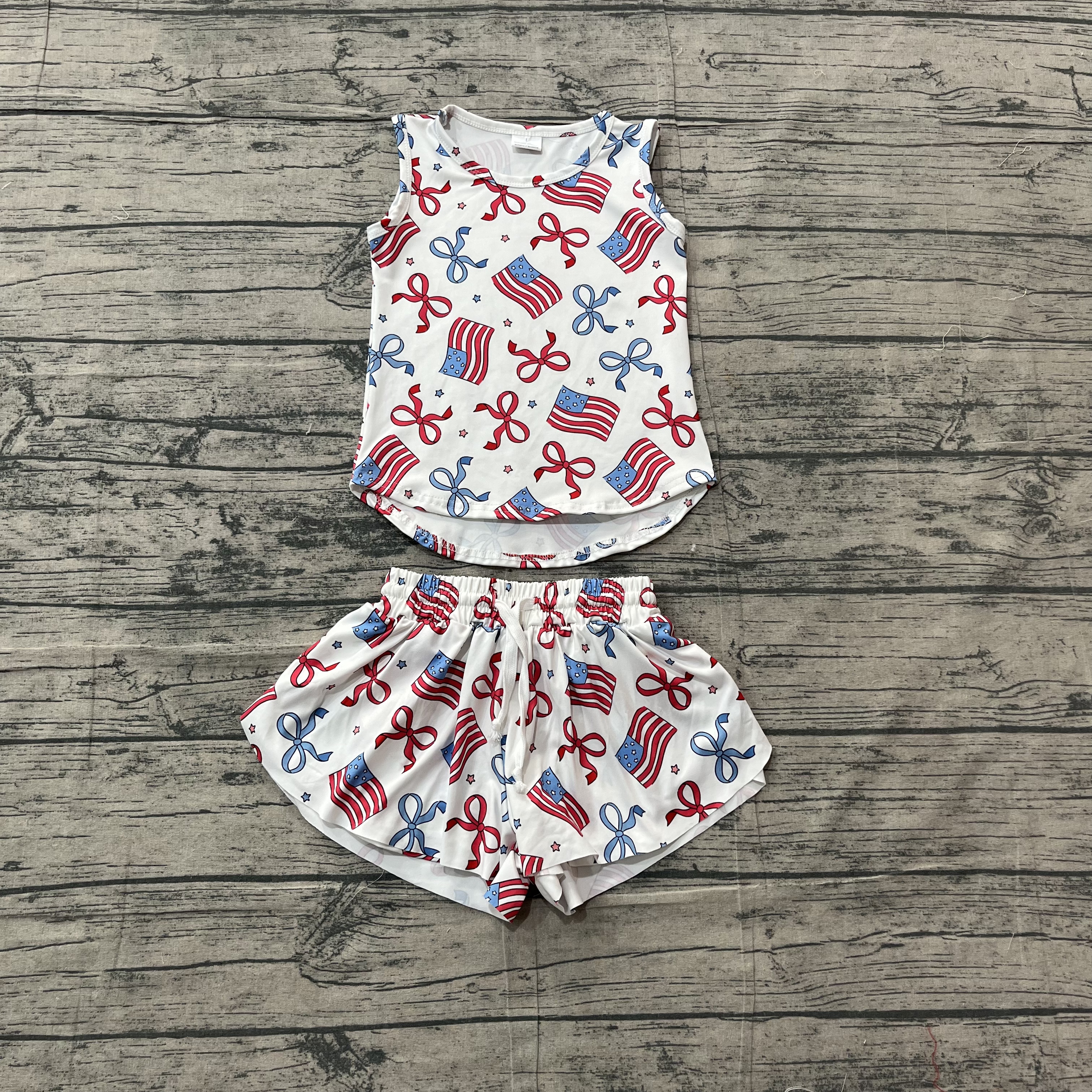 GSSO3520 pre-order kids clothes bows print girl 4th of July summer outfit-real pic 2026.4.28 