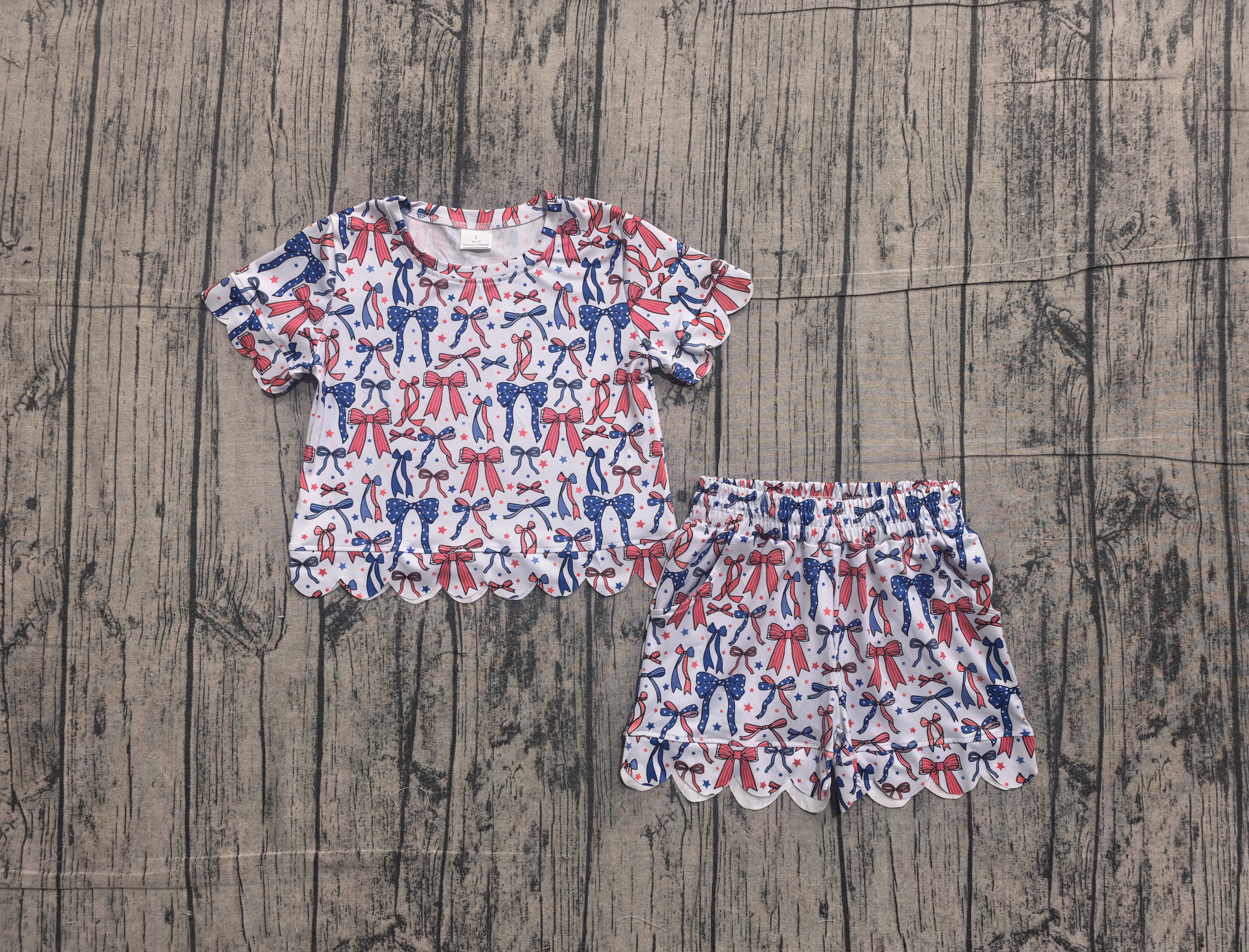 GSSO3548 pre-order kids clothes bows print girl 4th of July summer outfit  clothing set-real pic 2026.5.8
