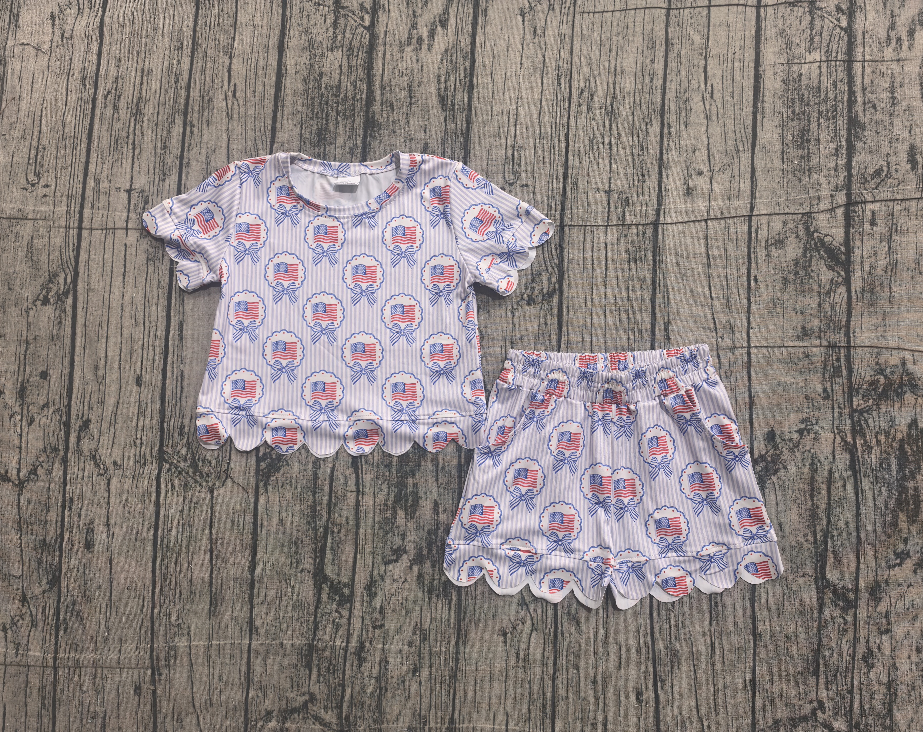 GSSO3555 pre-order kids clothes flag print girl 4th of July summer outfit  clothing set-real pic 2026.5.8 