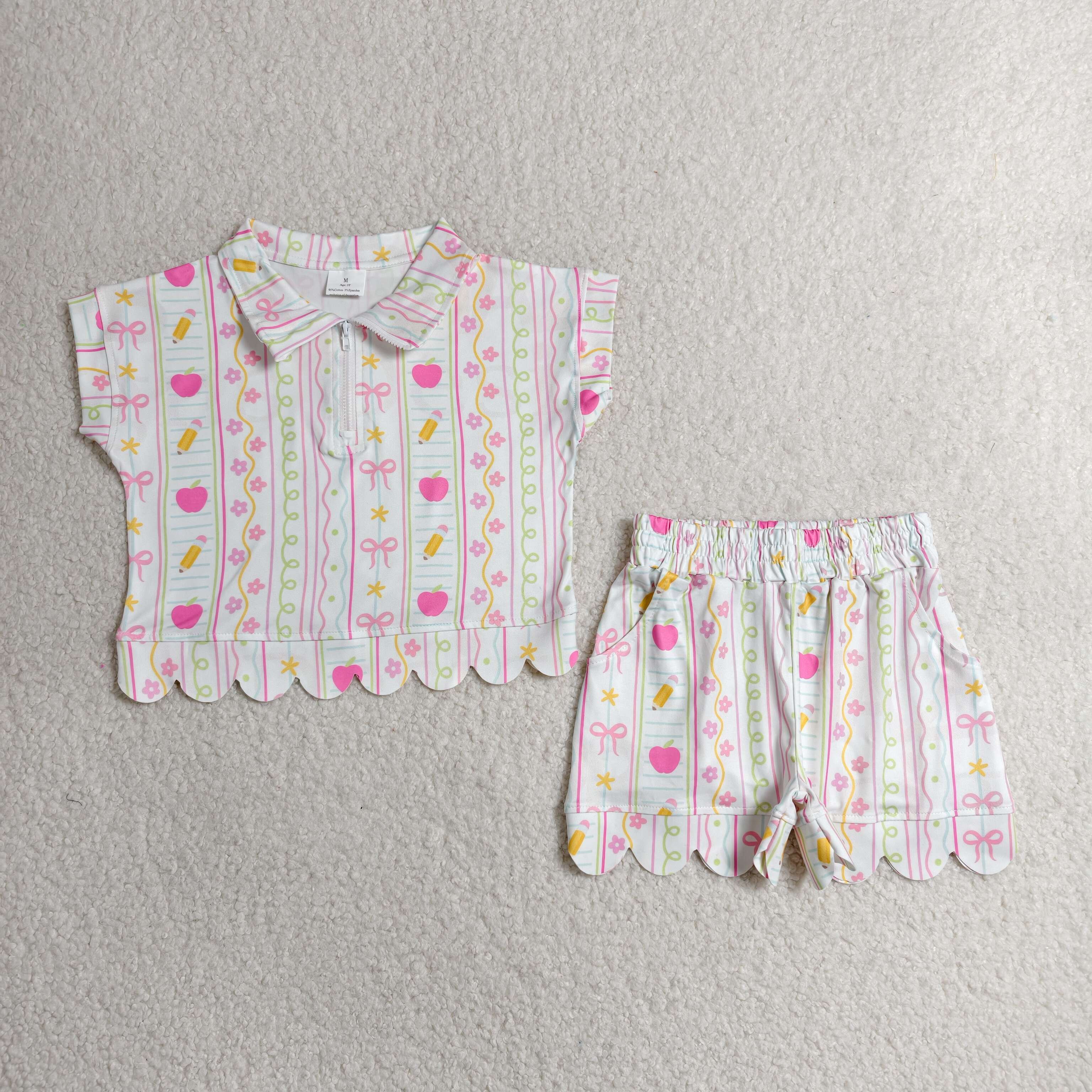 GSSO3582 RTS kids clothes pencil girl back to shcool summer outfit  clothing set 