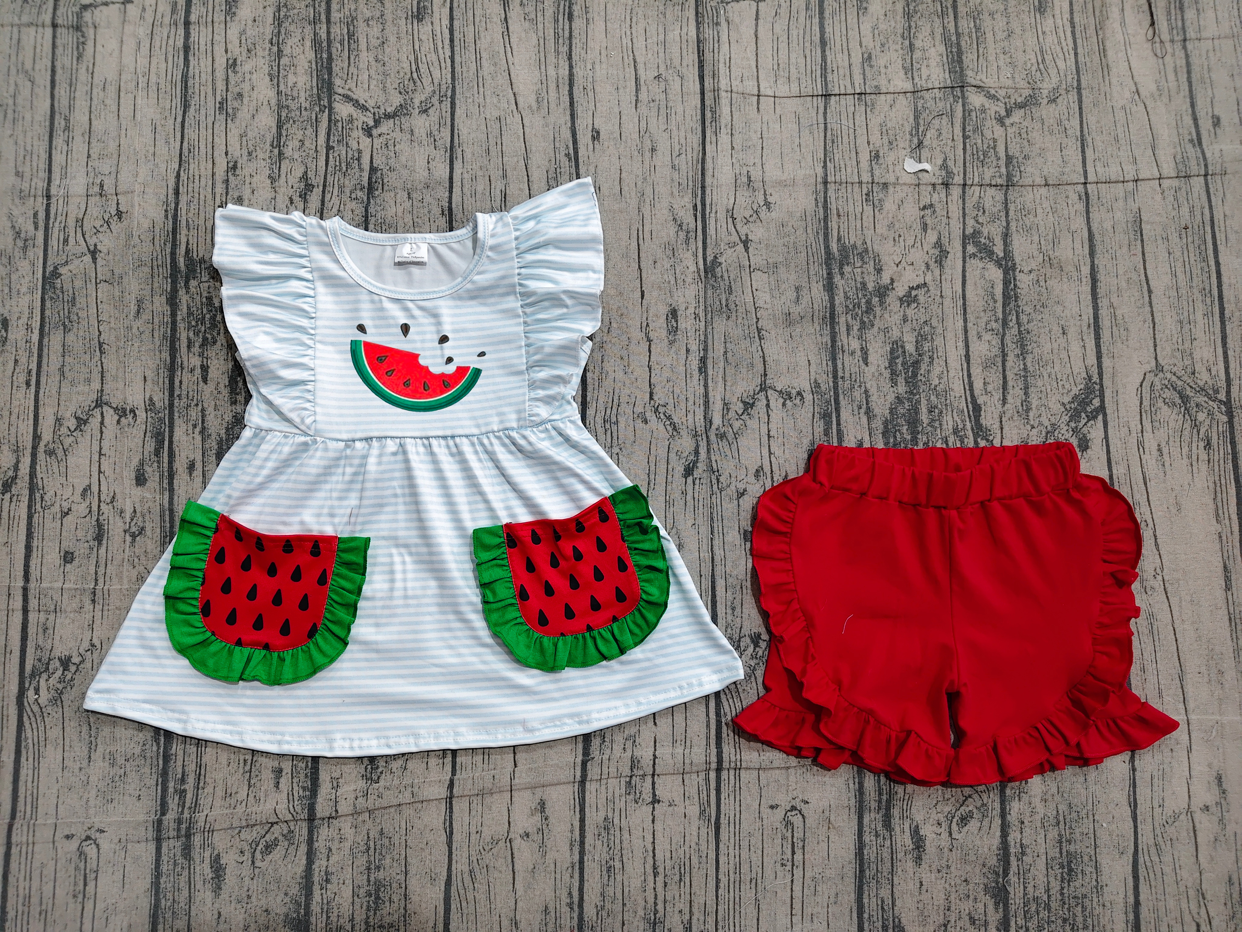 GSSO3636 pre-order baby girl clothes watermelon print toddler girl summer embroidery outfit-real pic 2026.4.12 