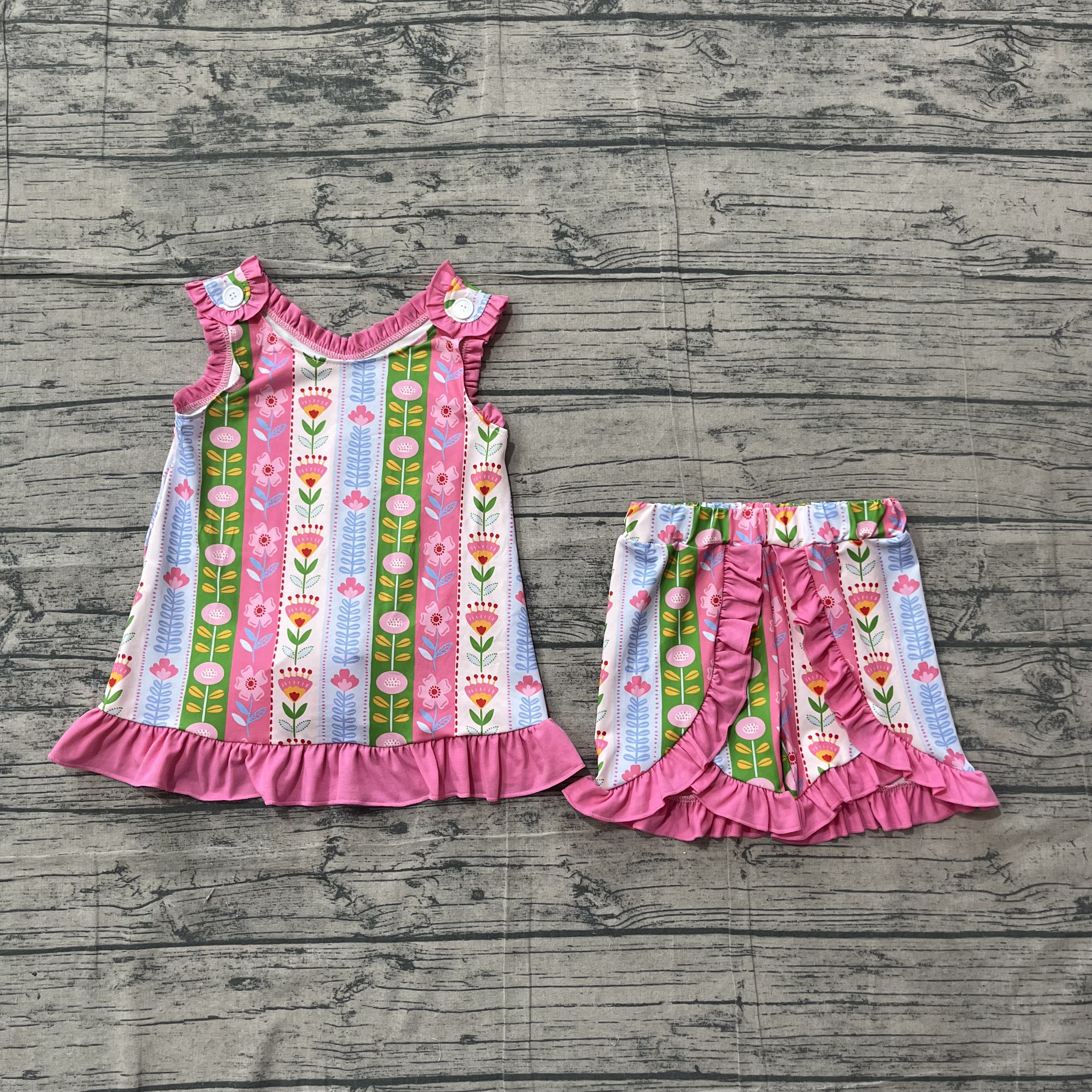 GSSO3676 pre-order kids clothes flower print girl summer outfit  clothing set-real pic 2026.4.26 