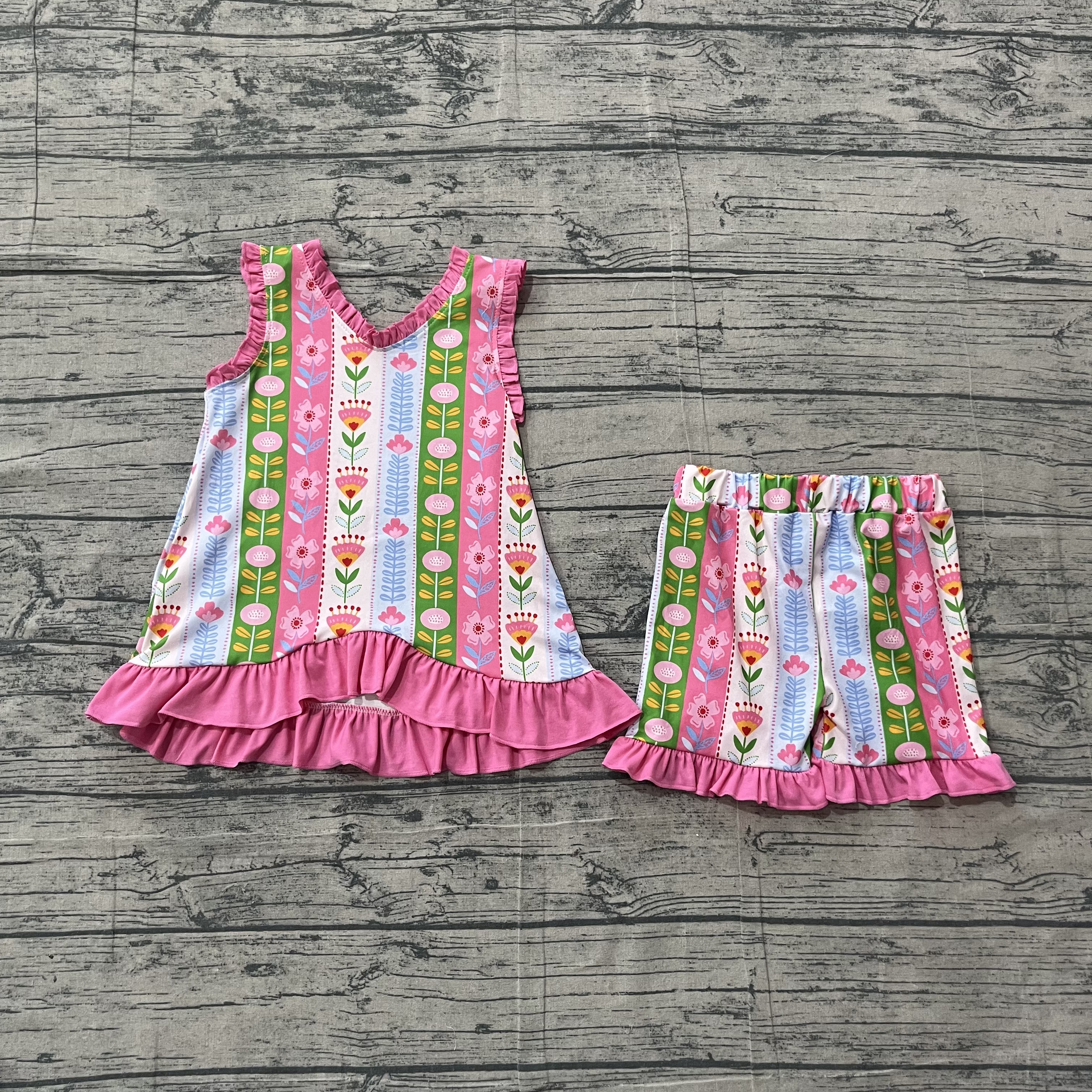 GSSO3676 pre-order kids clothes flower print girl summer outfit  clothing set-real pic 2026.4.26 