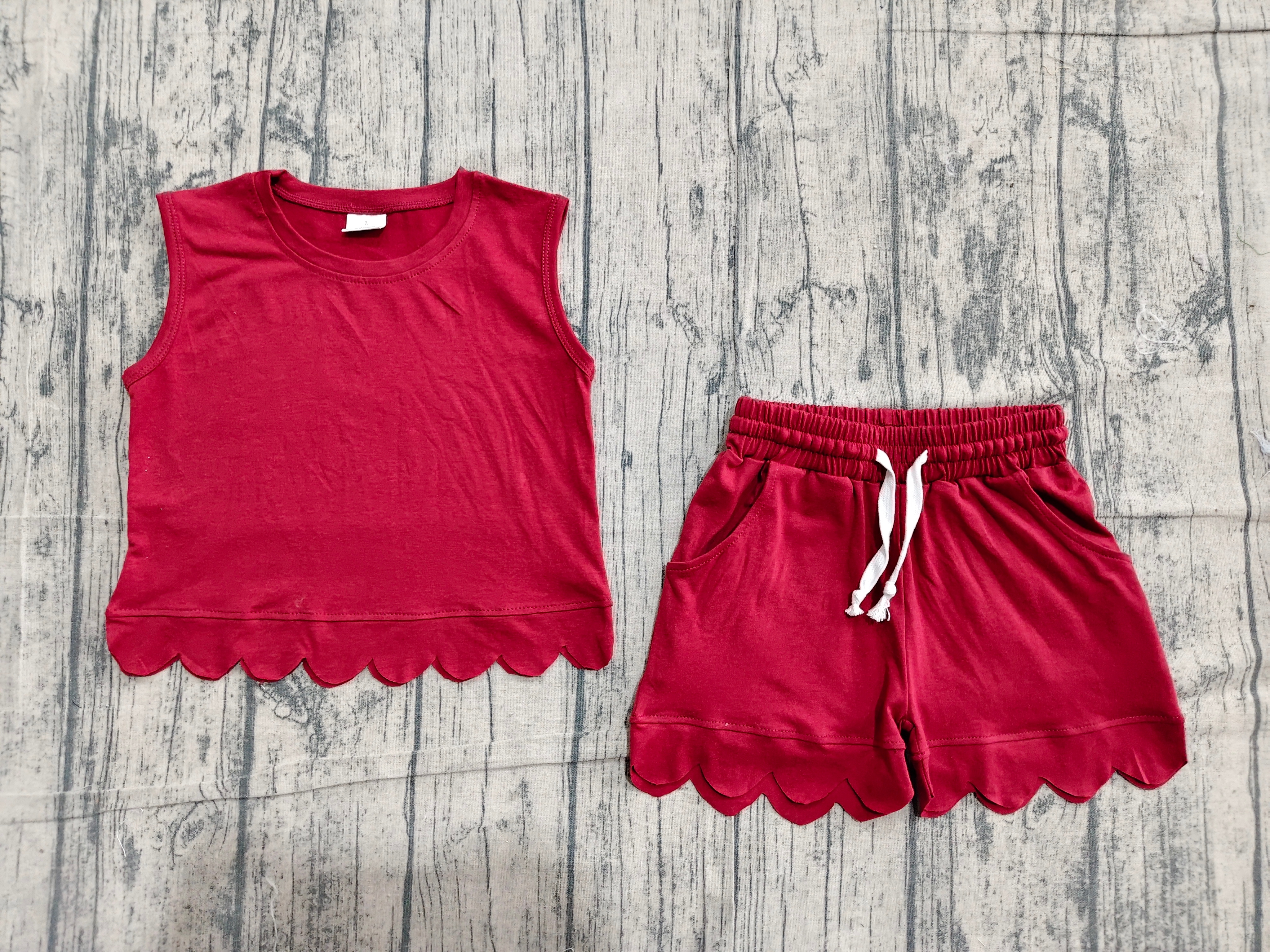 GSSO3734 pre-order kids clothes wine red print girl summer outfit  clothing set-real pic 2026.4.23 