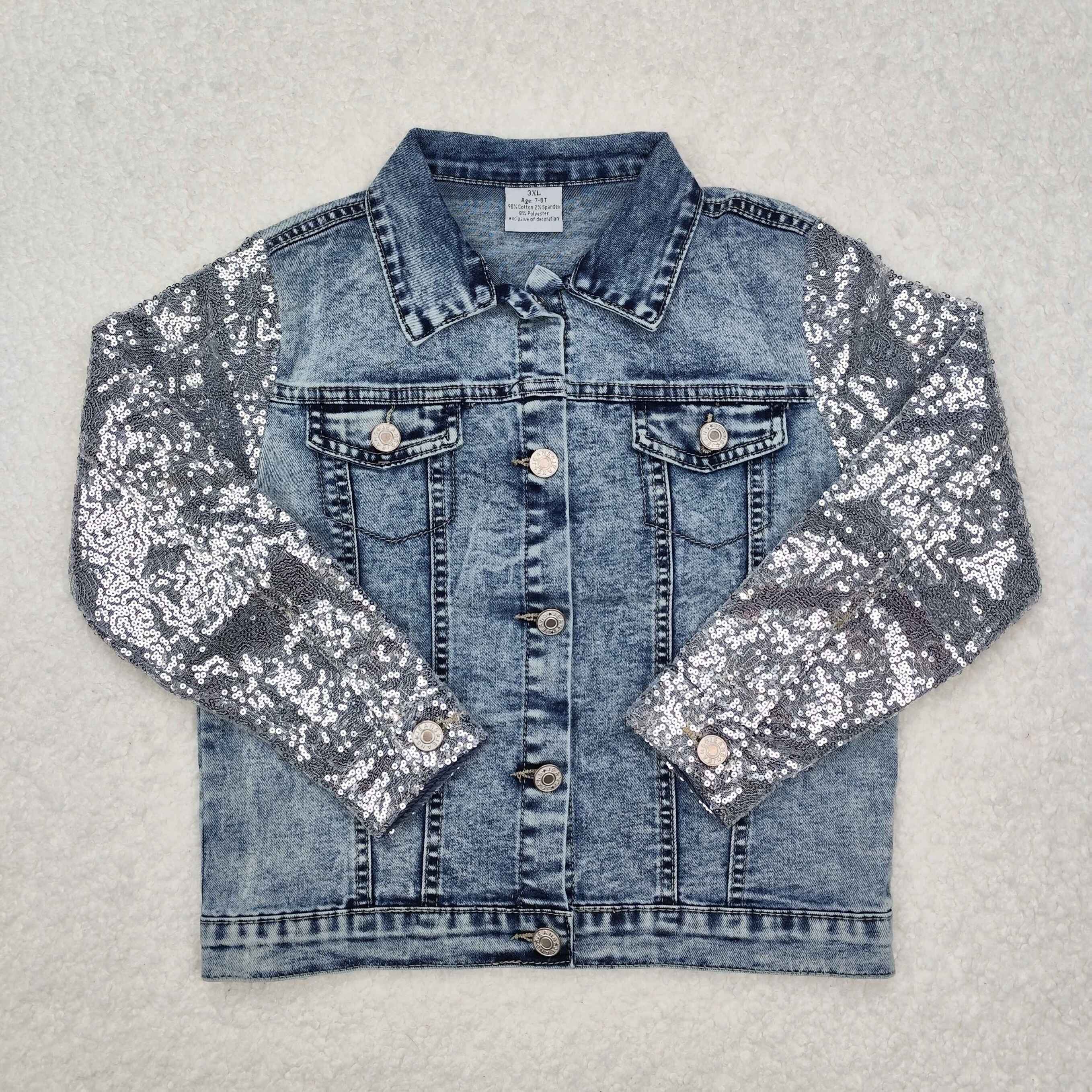 GT0148 RTS kids clothes girls sequin denim coat jackets