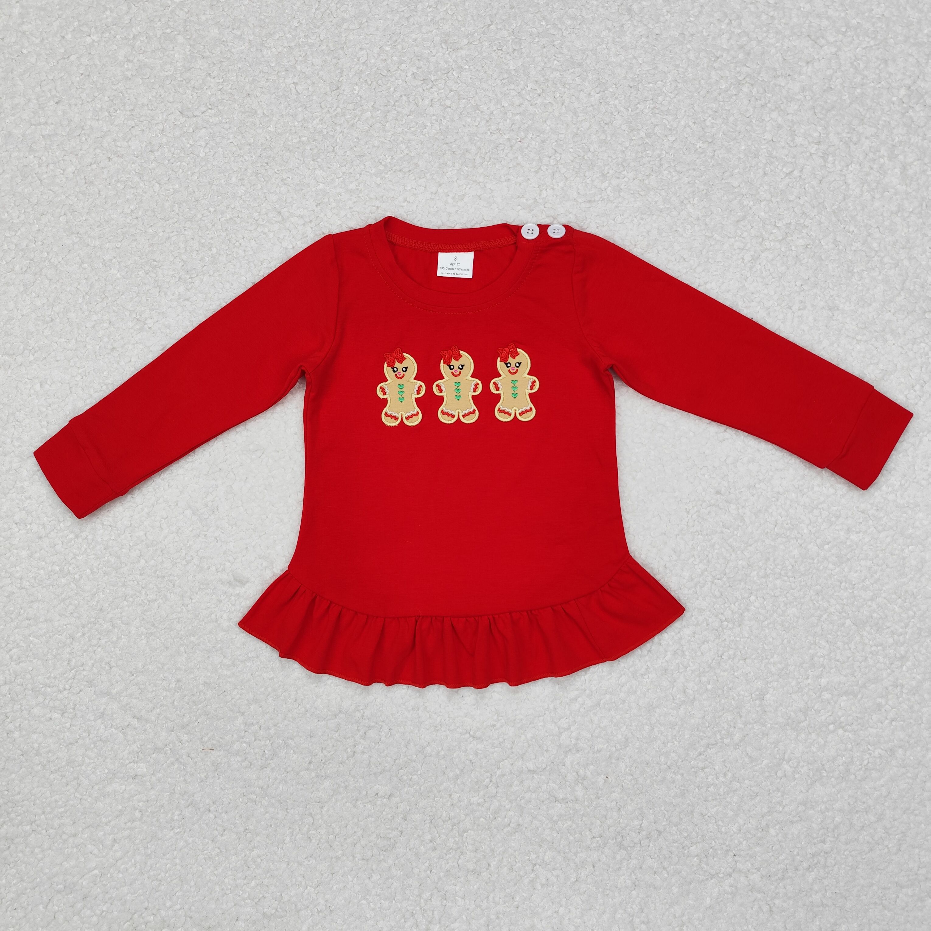 GT0702 RTS  toddler girl clothes gingerbread man girl christmas winter top shirt embroidery