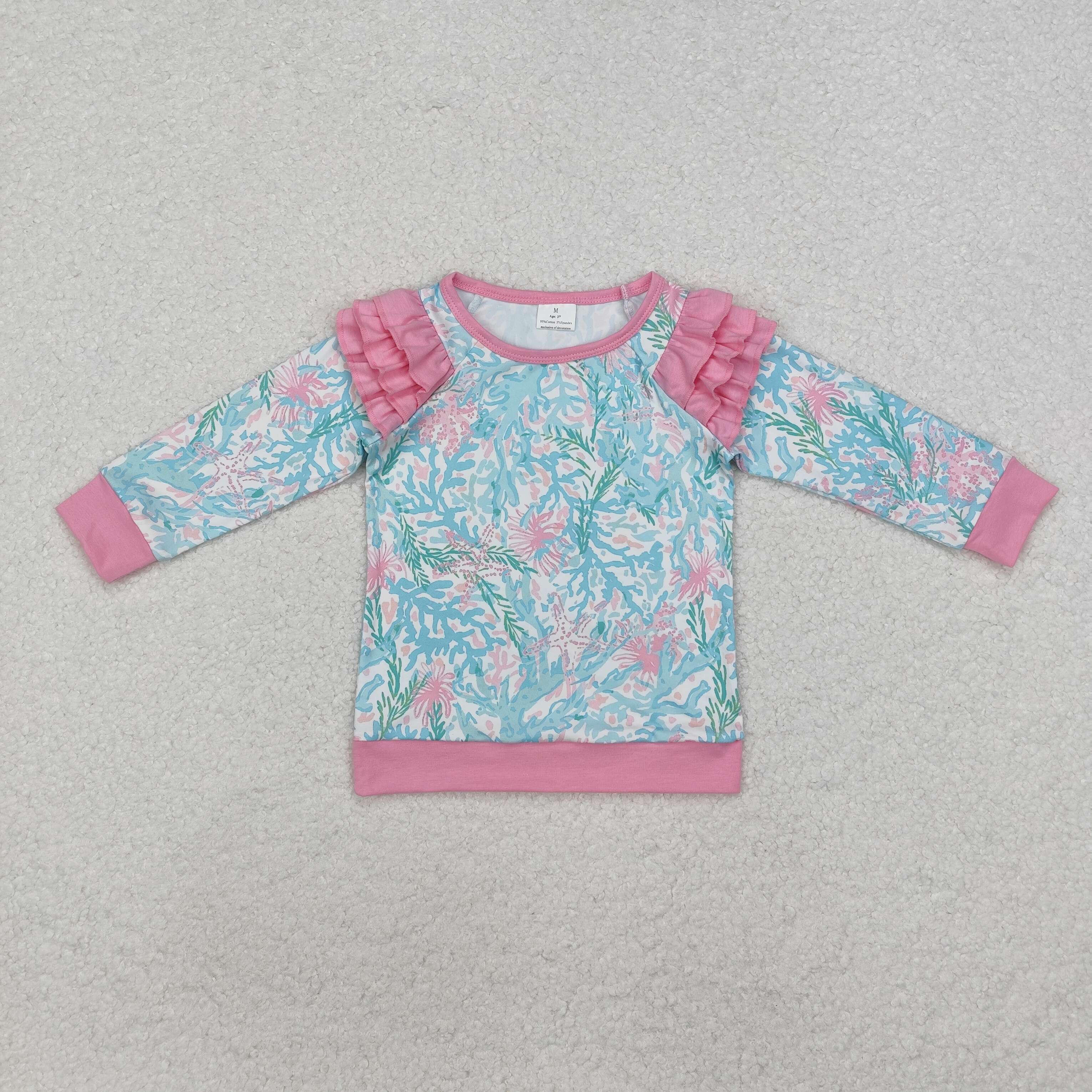 GT0763 RTS toddler girl clothes floral ruffles girl winter top shirt