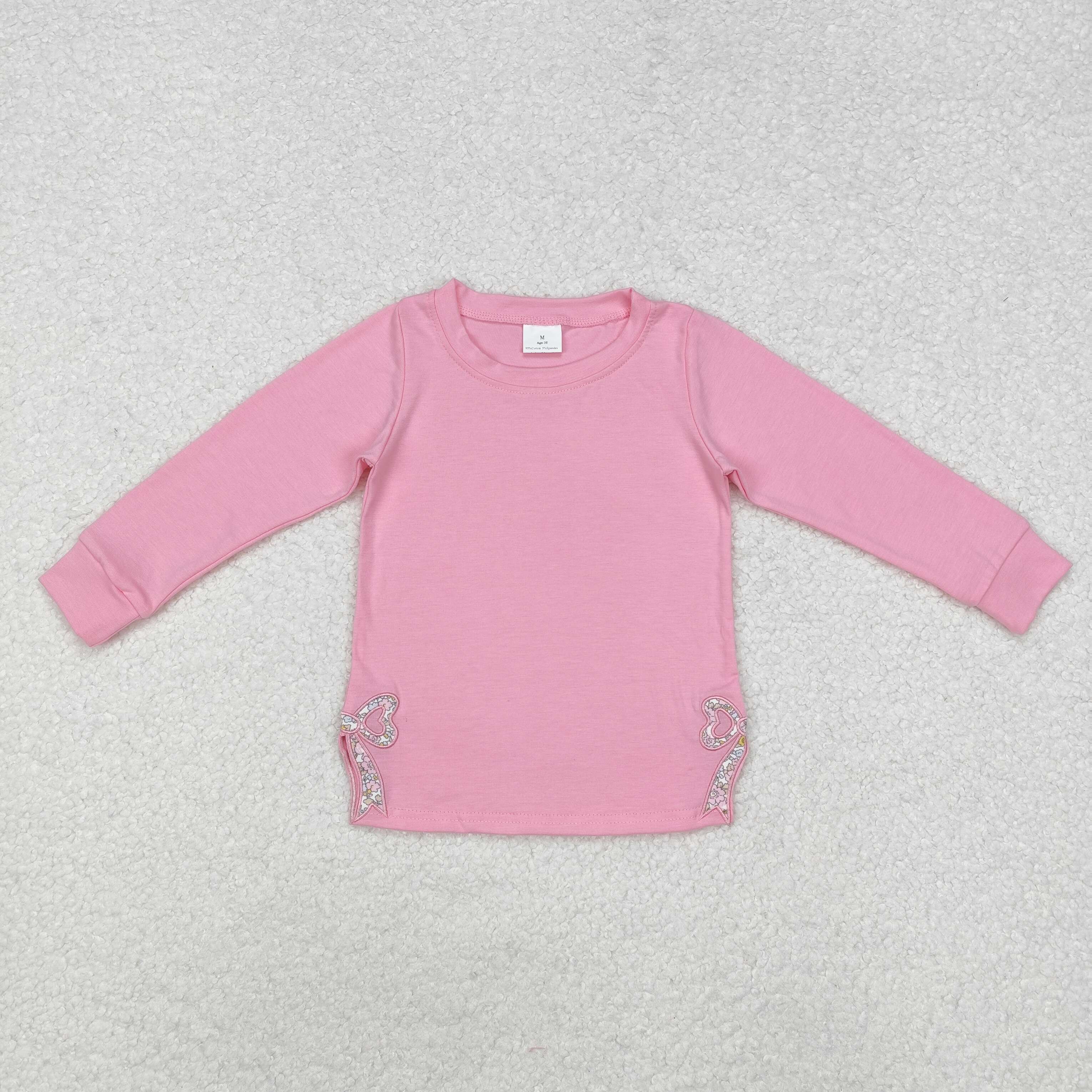 GT0872 RTS toddler girl clothes bow grandmillennial pink cotton bows girl winter top shirt embroidery