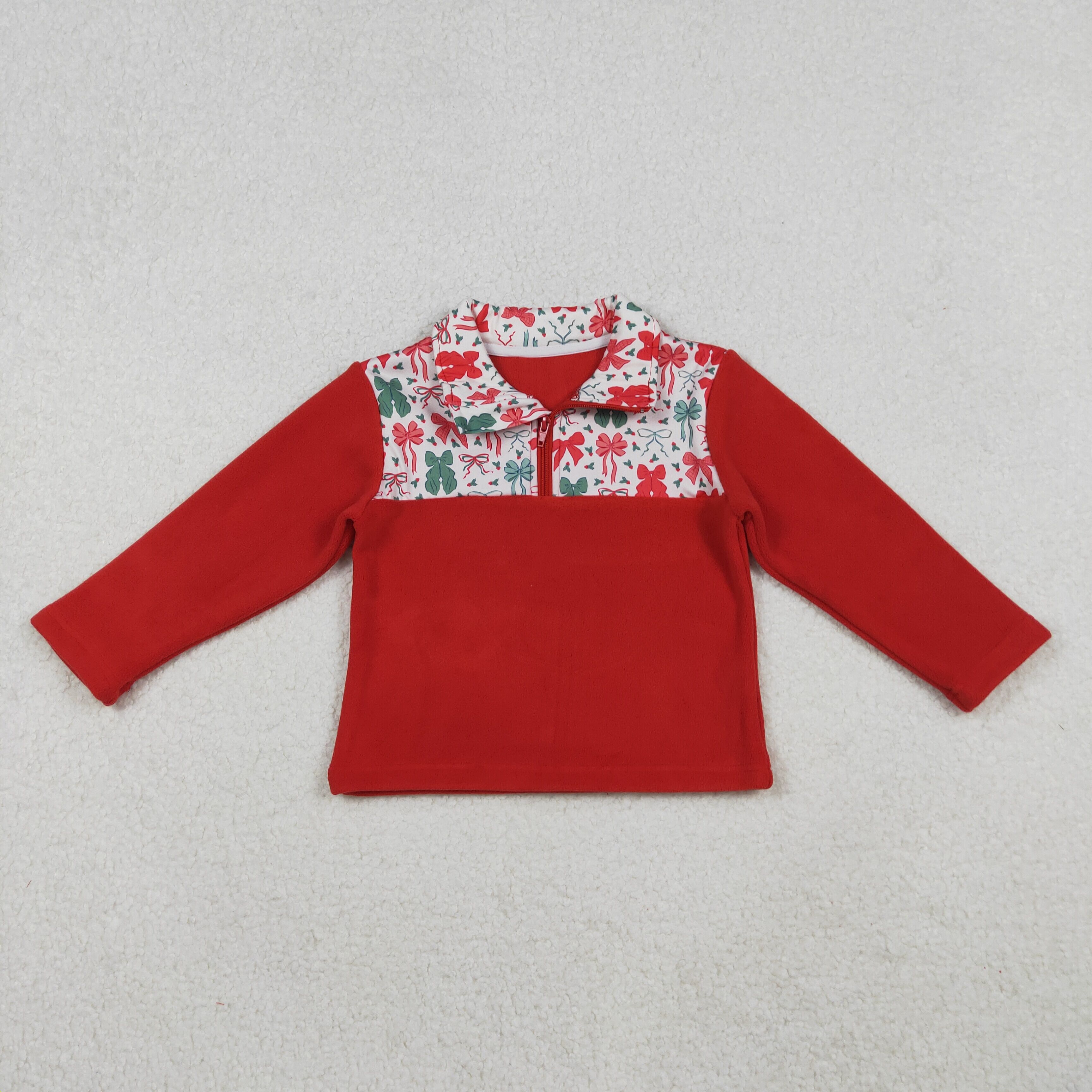 GT1150 RTS girl  clothes velvet red bows girl christmas winter top