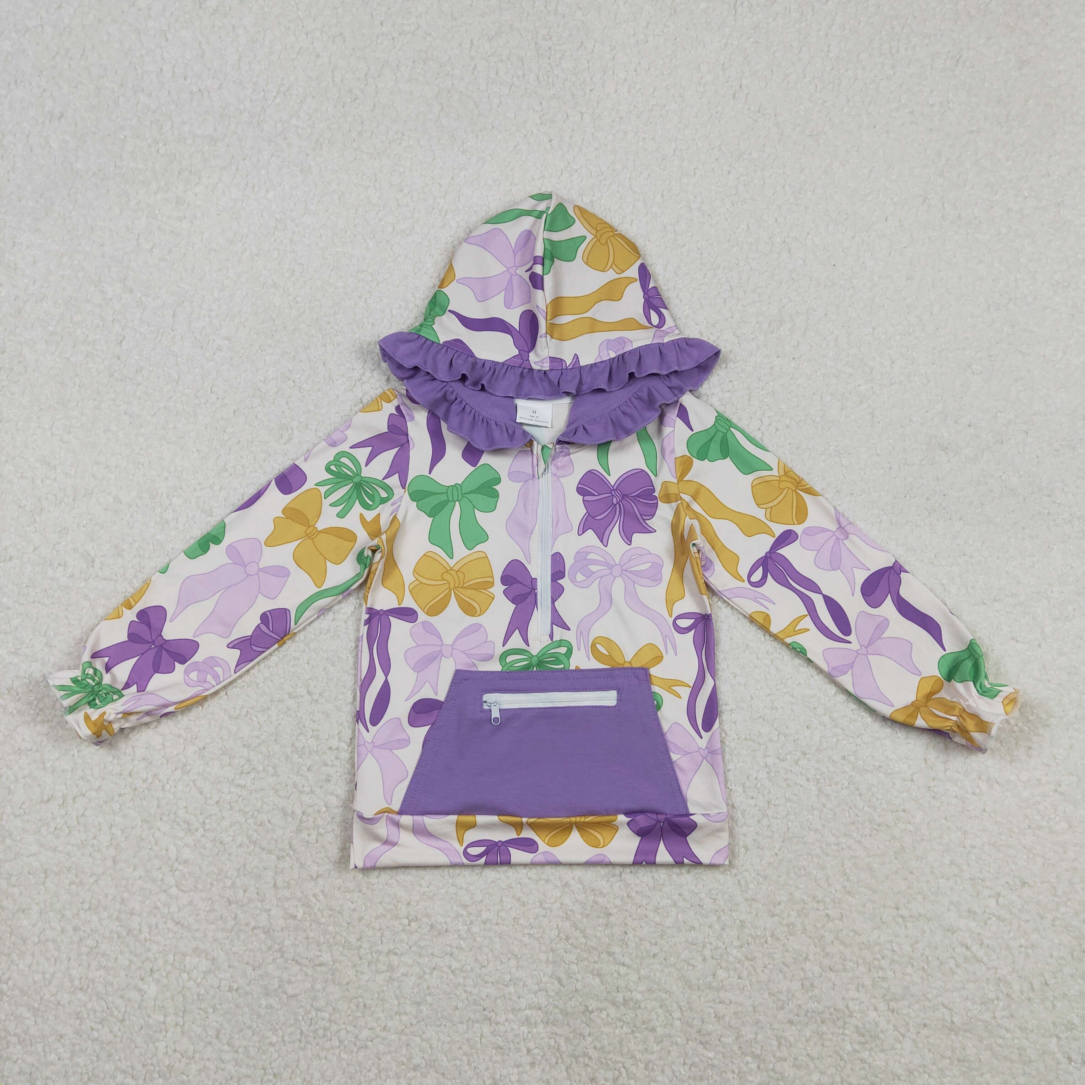 GT1222 RTS  toddler girl  clothes bows girl mardi gras winter top hoodie