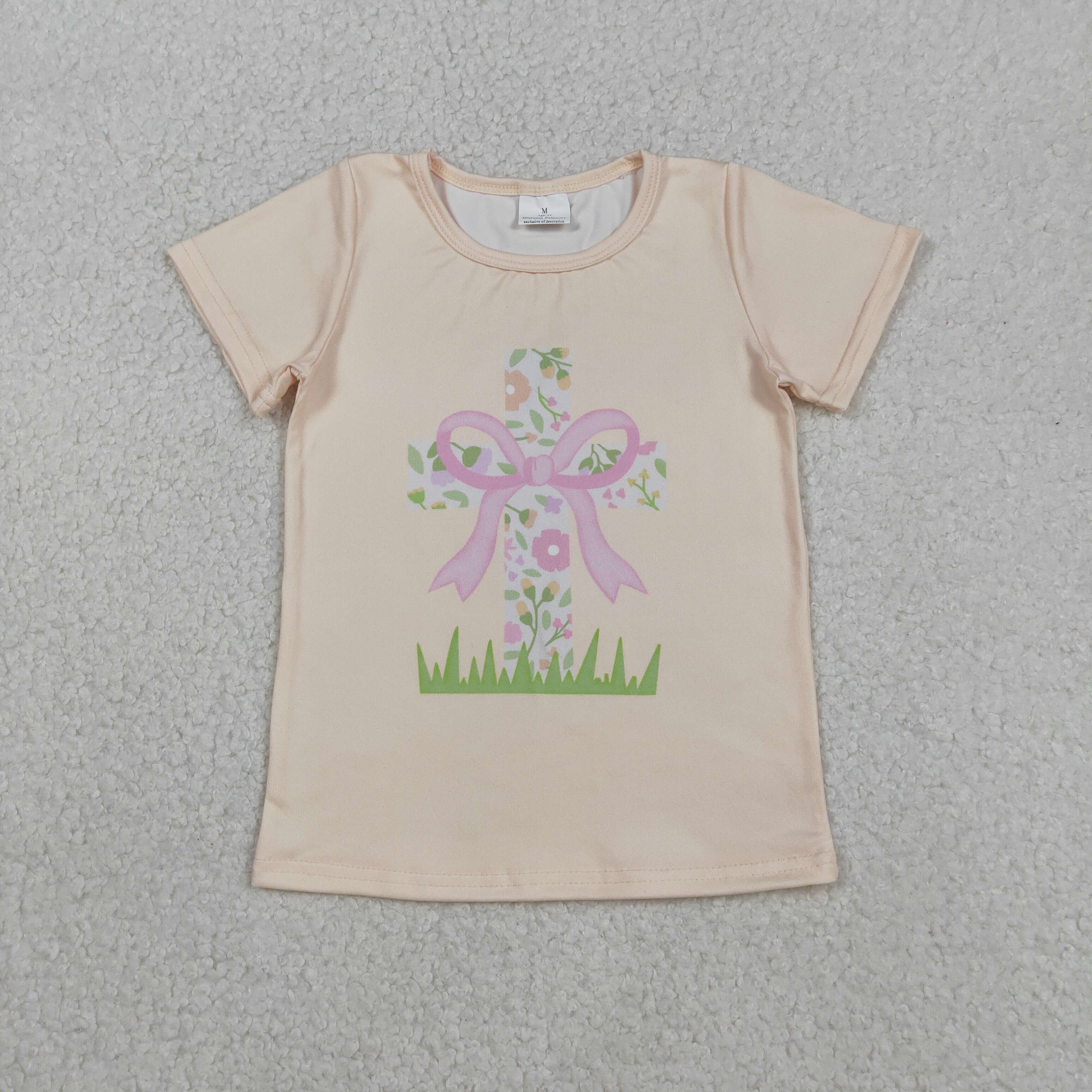 GT1397 RTS toddler girl clothes bow cross girl easter tshirt easter clothes