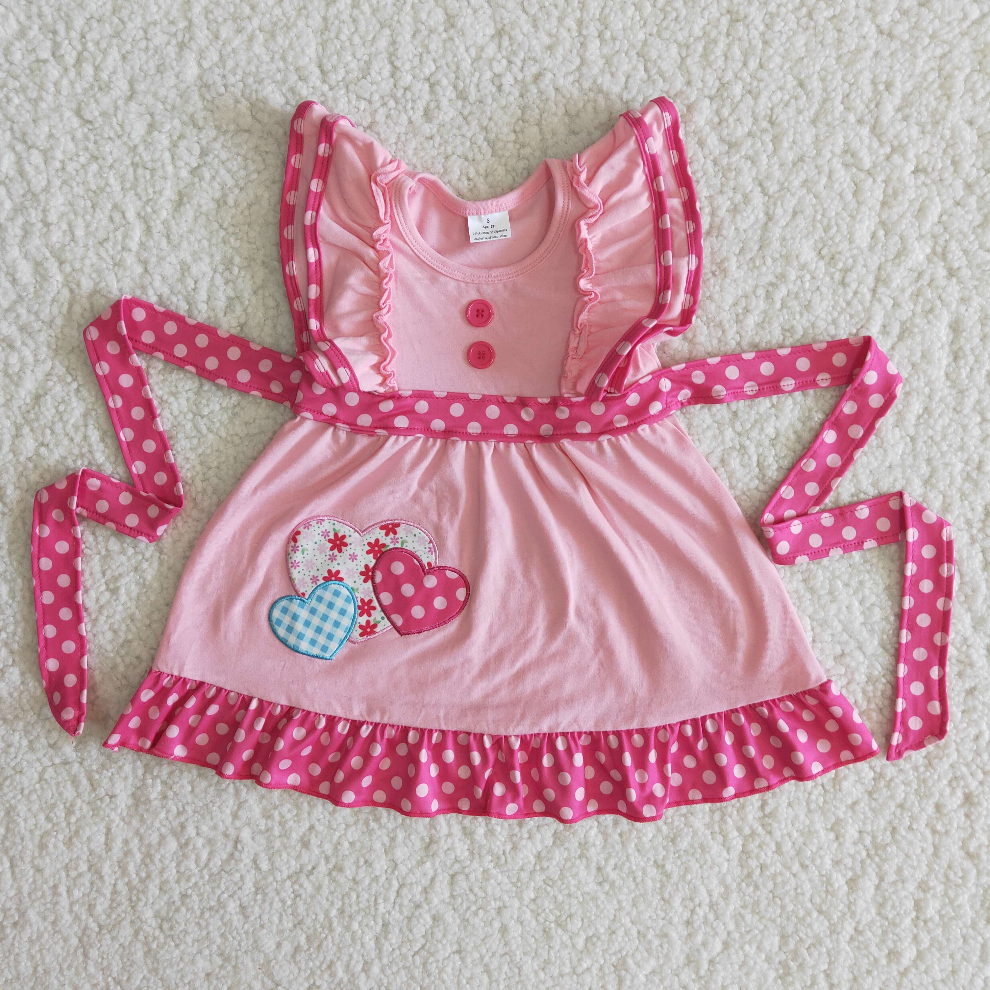 girl pink emboridery heart valentine's day short sleeve dress-promotion 2025.12.27 $5.5
